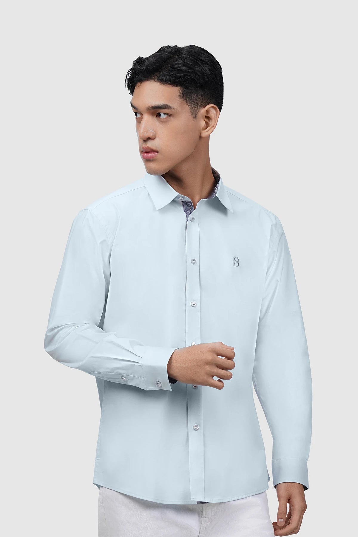 Signature Men Poplin Shirt Long Sleeve - Blue