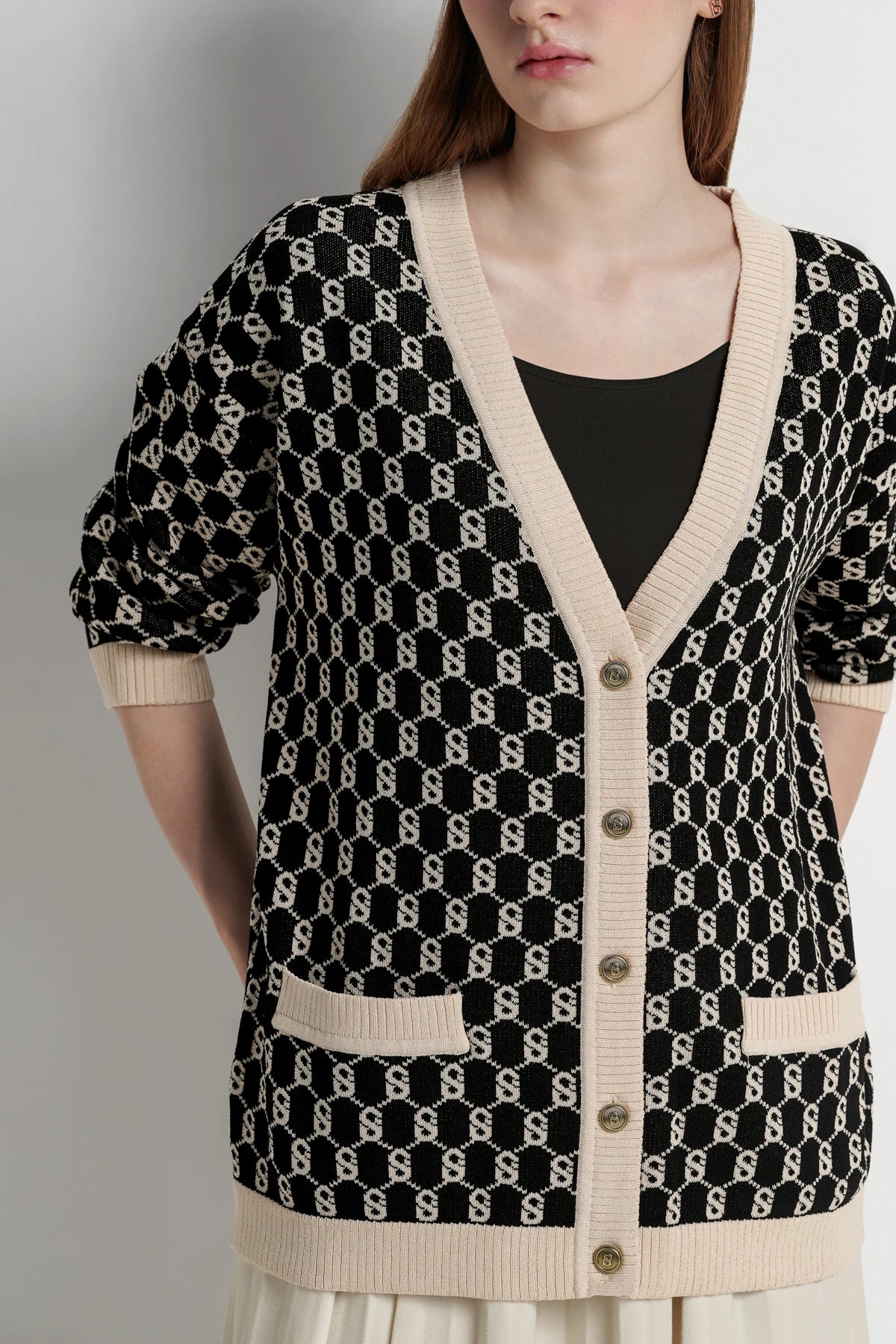 Signature Monogram Cardigan - Caviar