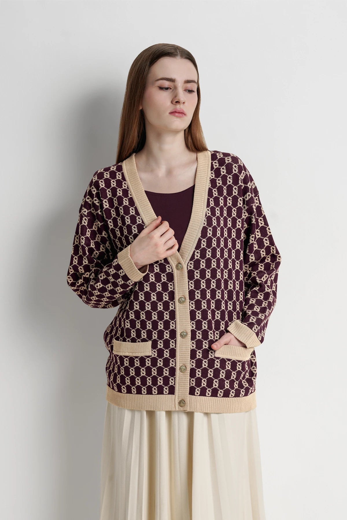 Signature Monogram Cardigan - Dark Plum