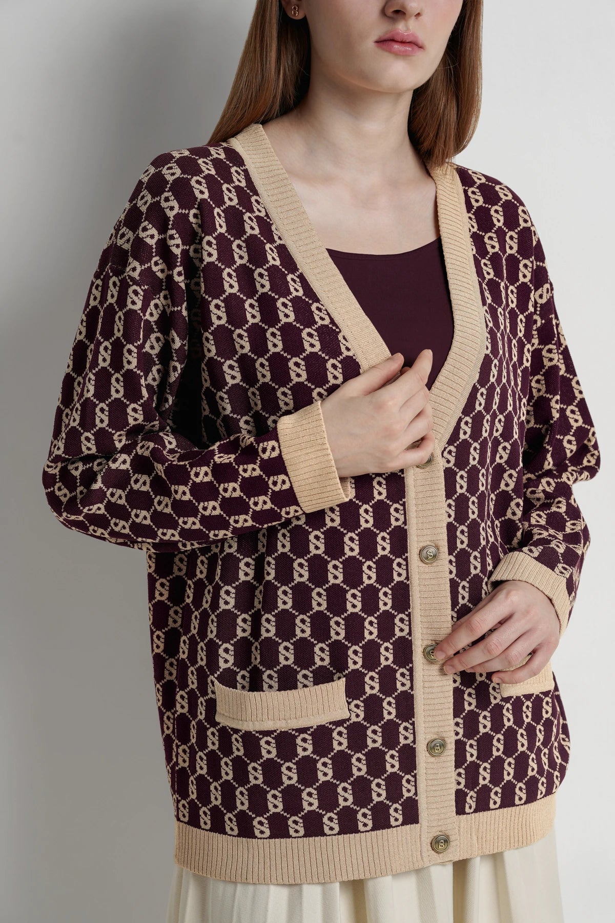 Signature Monogram Cardigan - Dark Plum