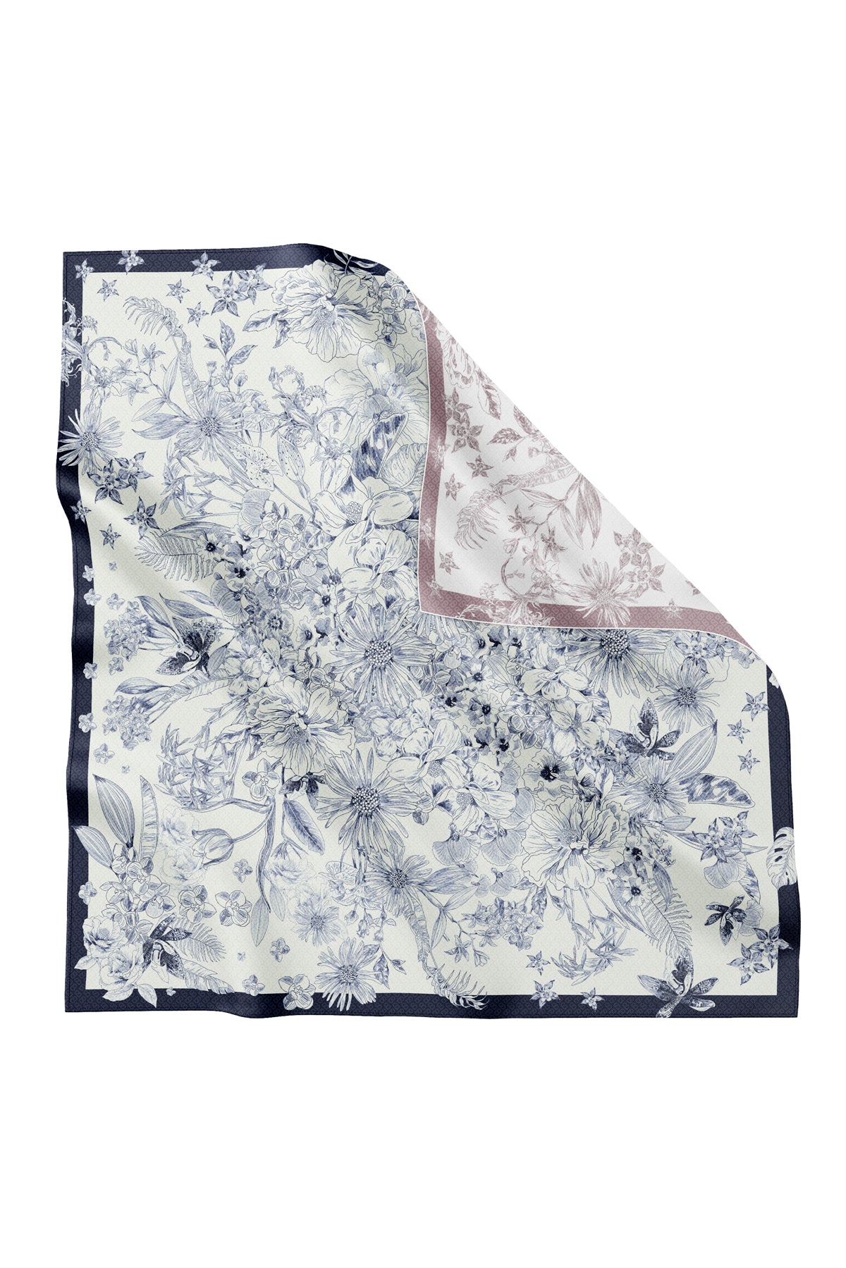 İpek Jakarlı Kare - Toile de Jouy Blooming Navy & Ametist