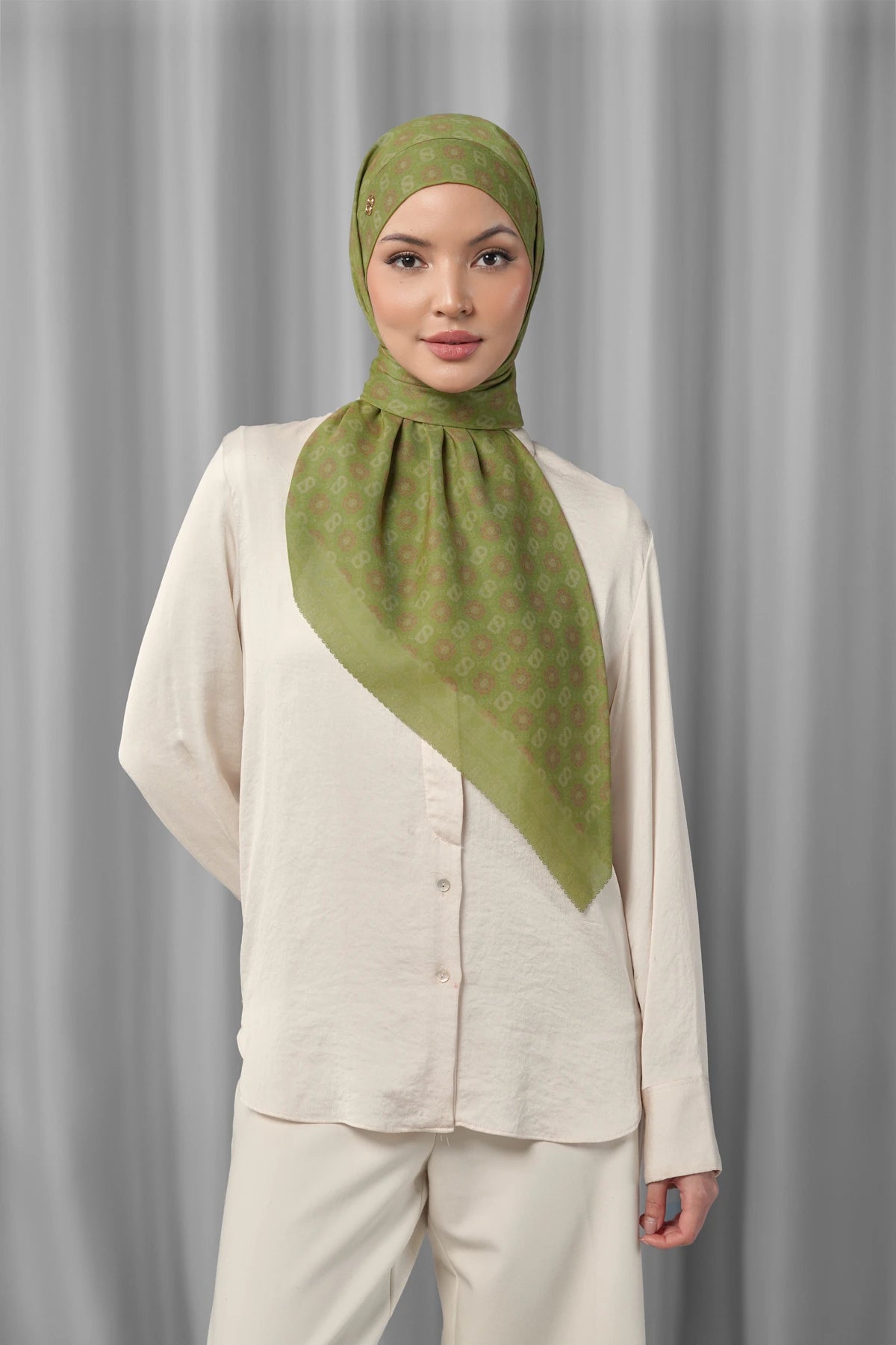 palm square scarf by buttonscarves styled in a modern hijab look
