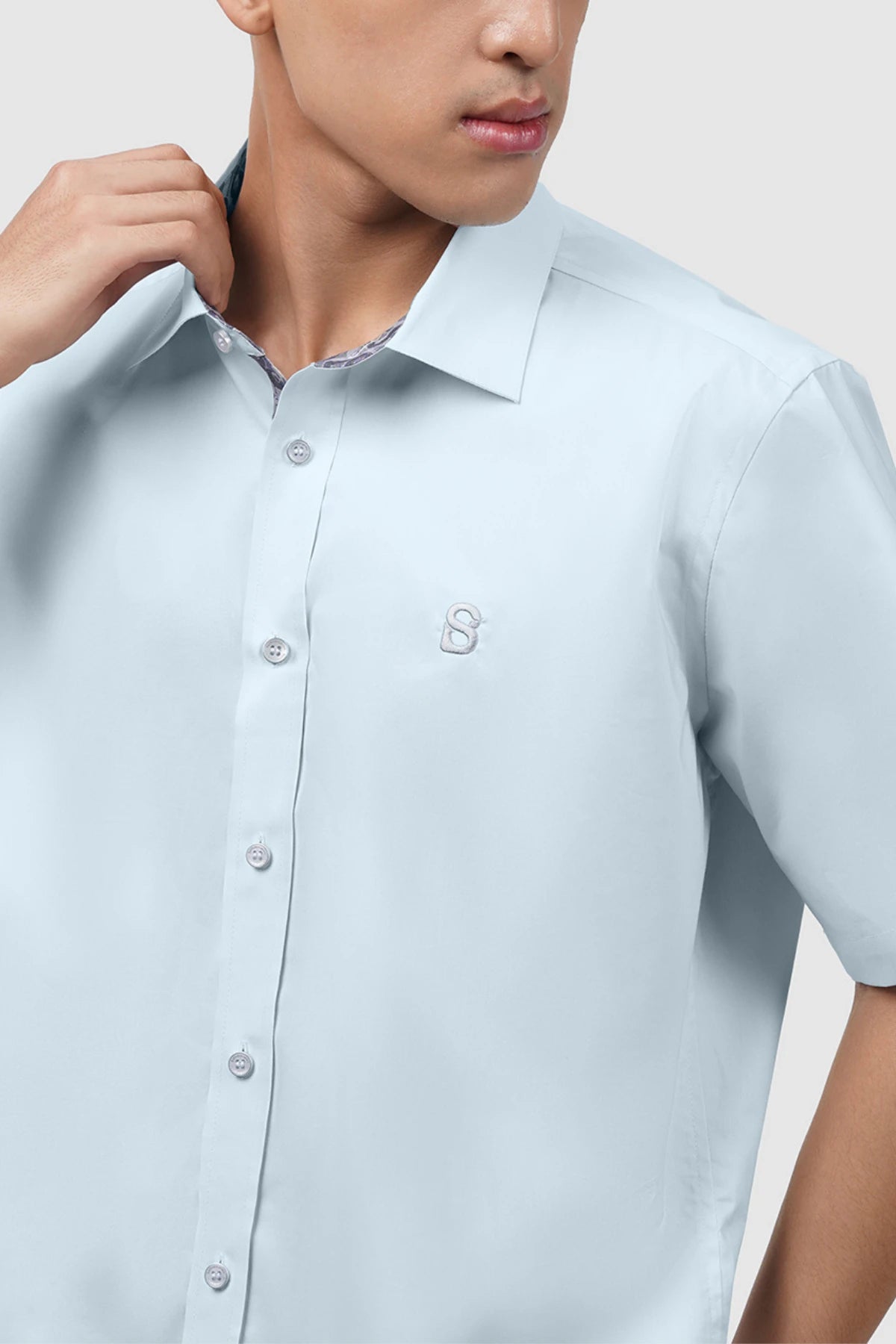 Signature Men Poplin Shirt Short Sleeve - Blue