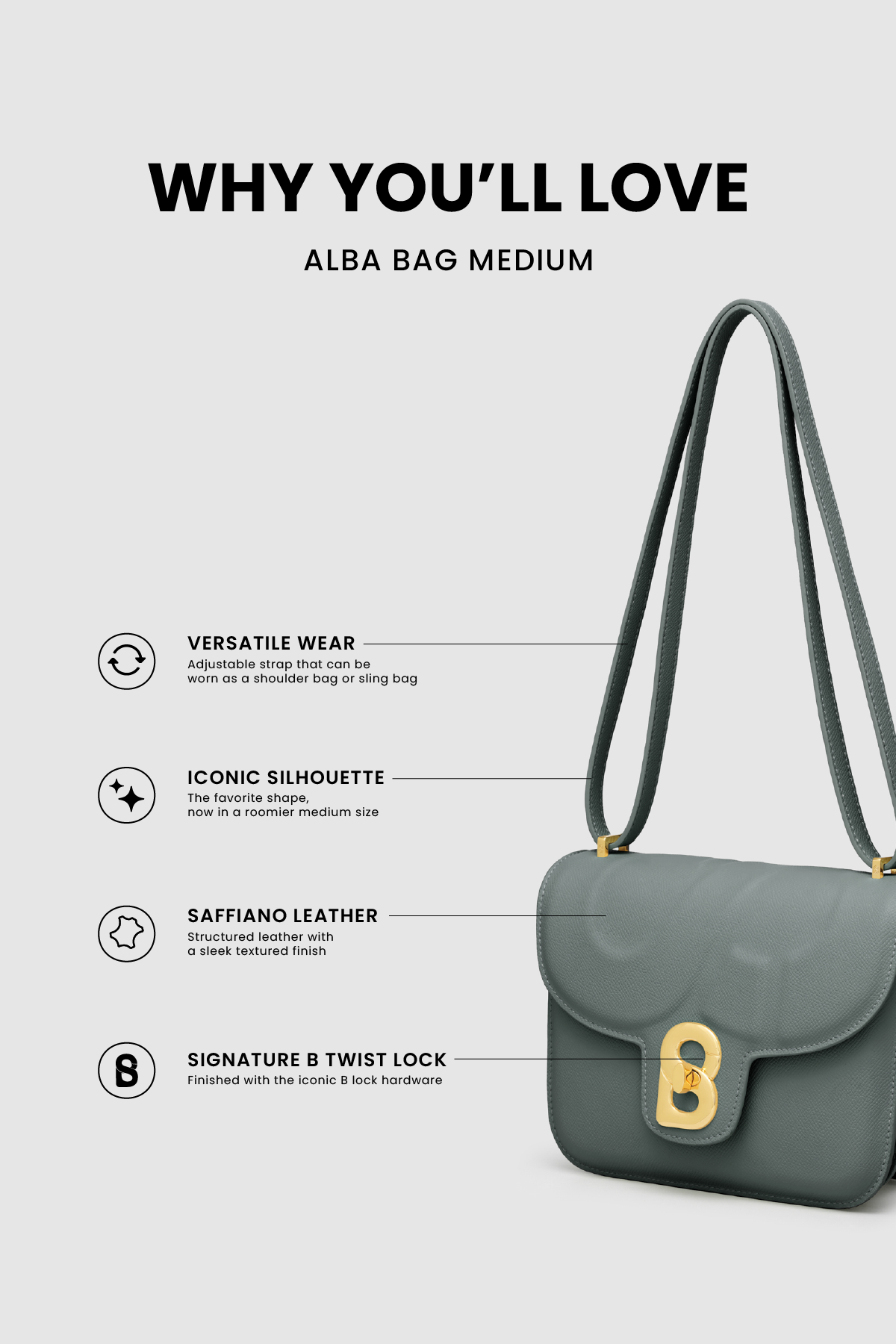 Detail tas shoulder Buttonscarves Alba Bag Medium warna hijau