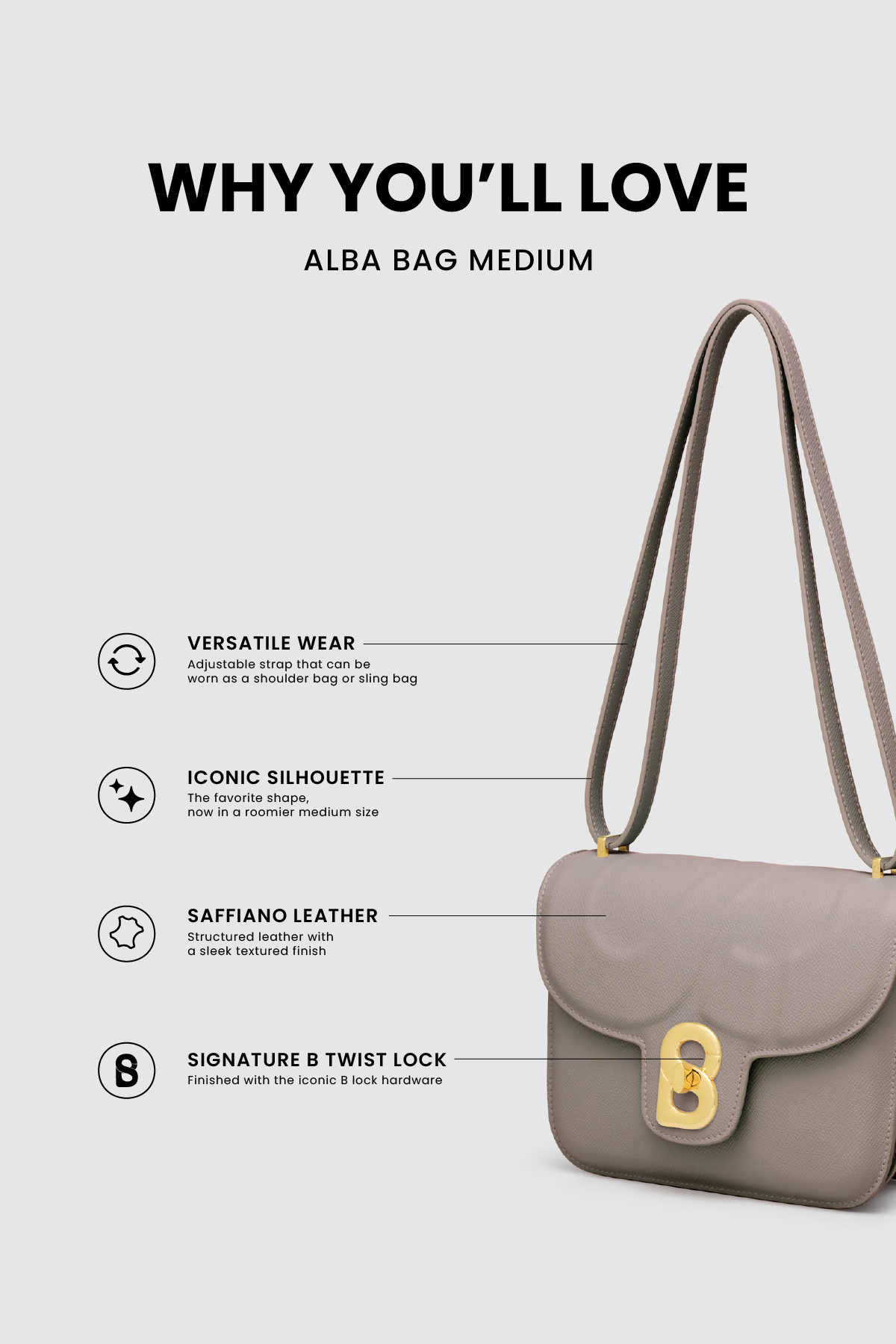 Detail tas shoulder Buttonscarves Alba Bag Medium warna Taupe