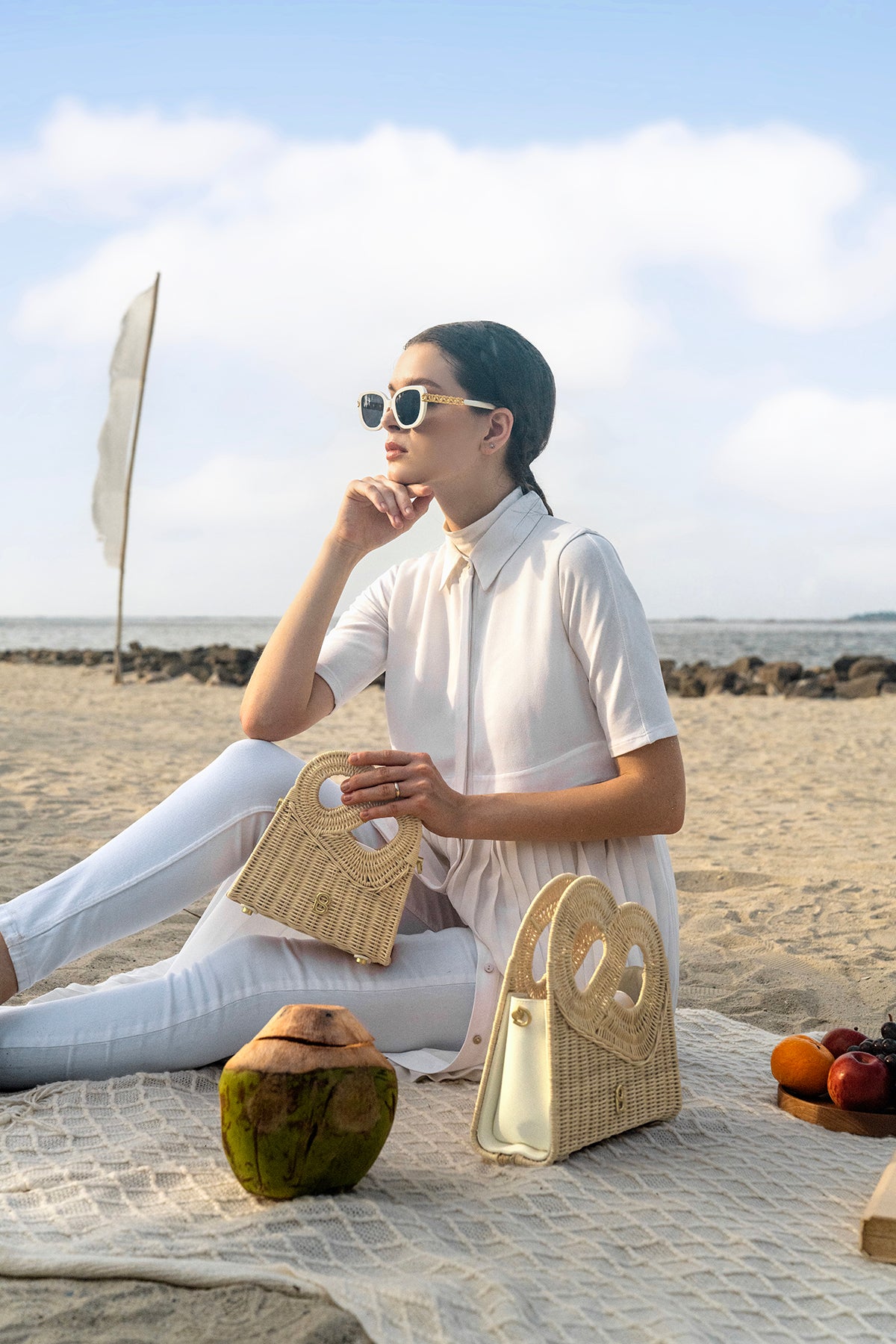 Hold Me Rattan Çanta Küçük - Beyaz