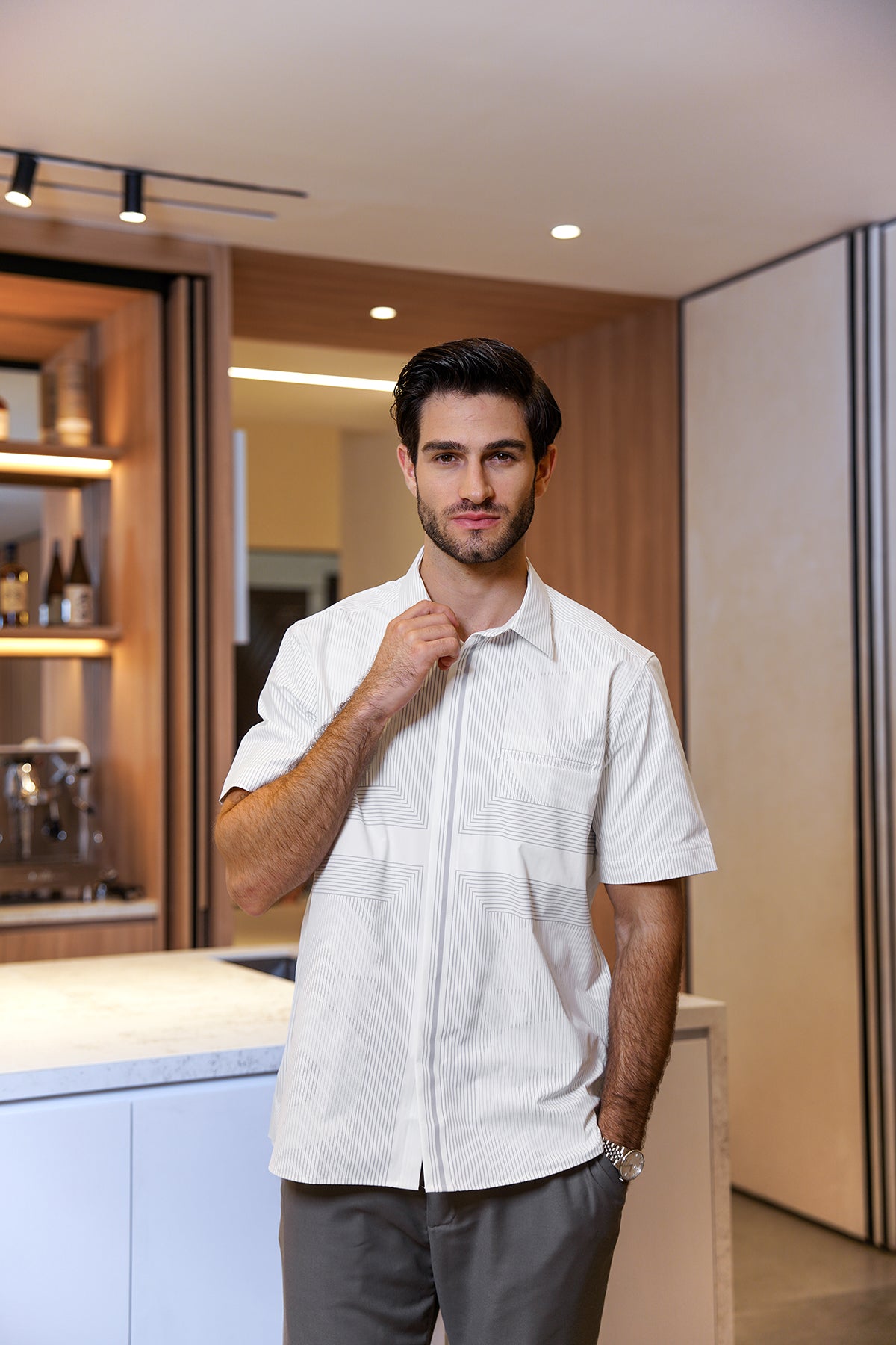 Panelli Erkek Gömlek - Beyaz