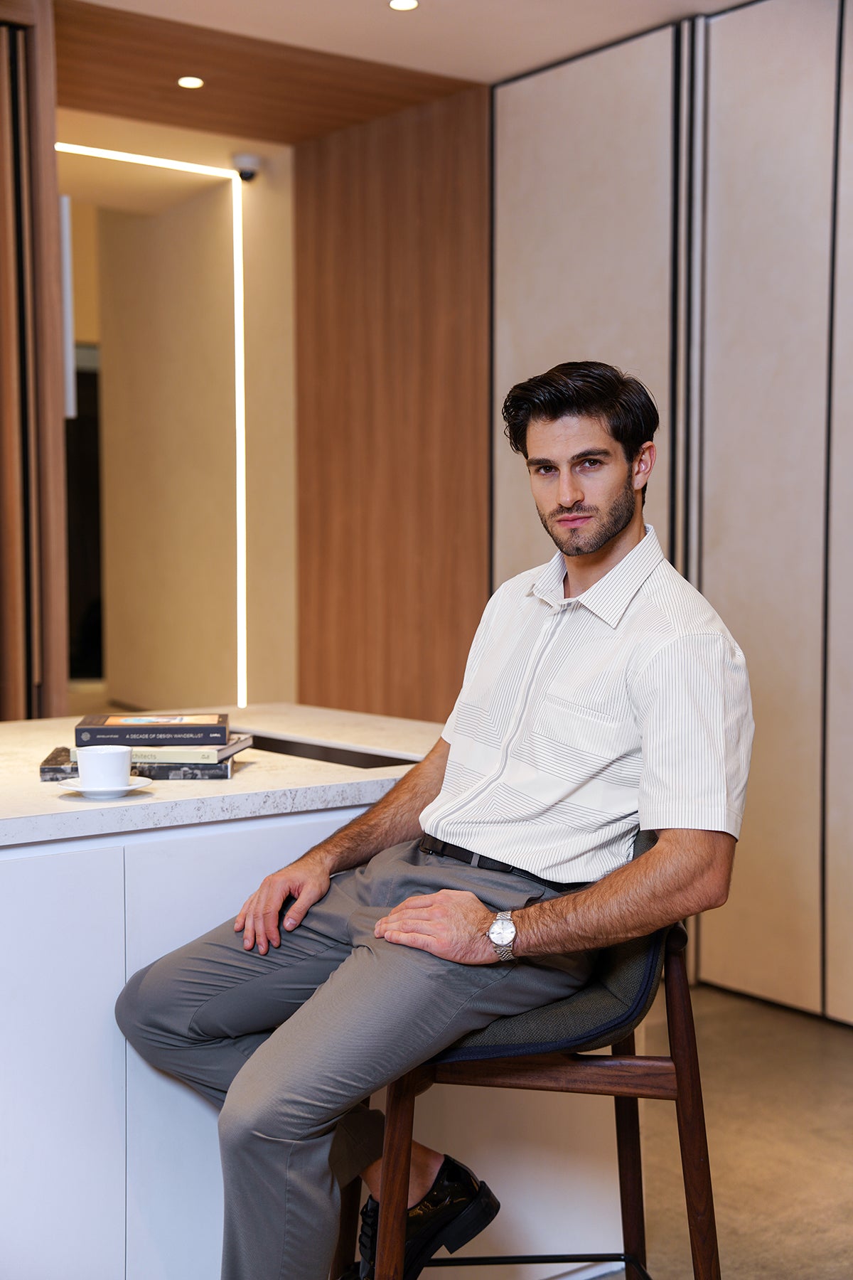 Panelli Erkek Gömlek - Beyaz