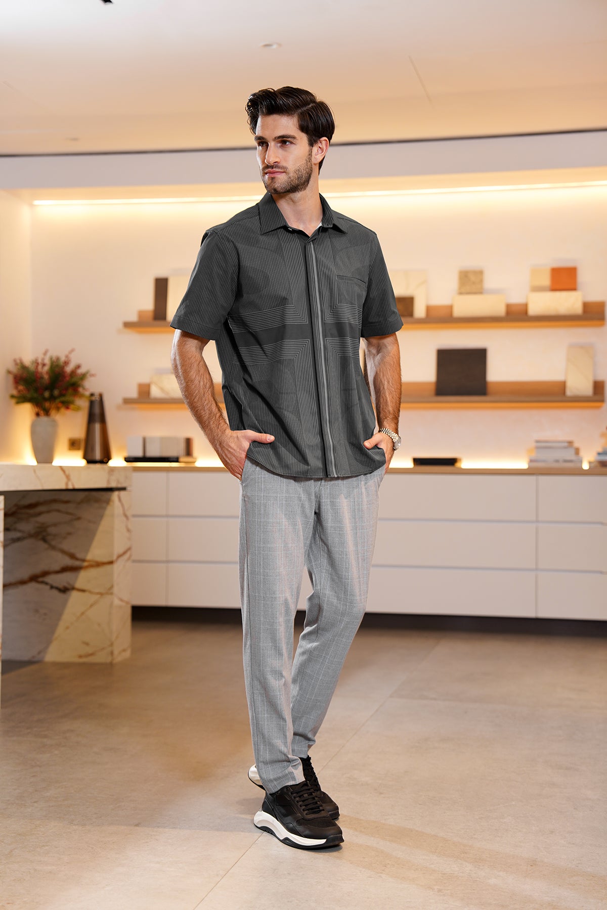 Panelli Erkek Gömlek - Siyah