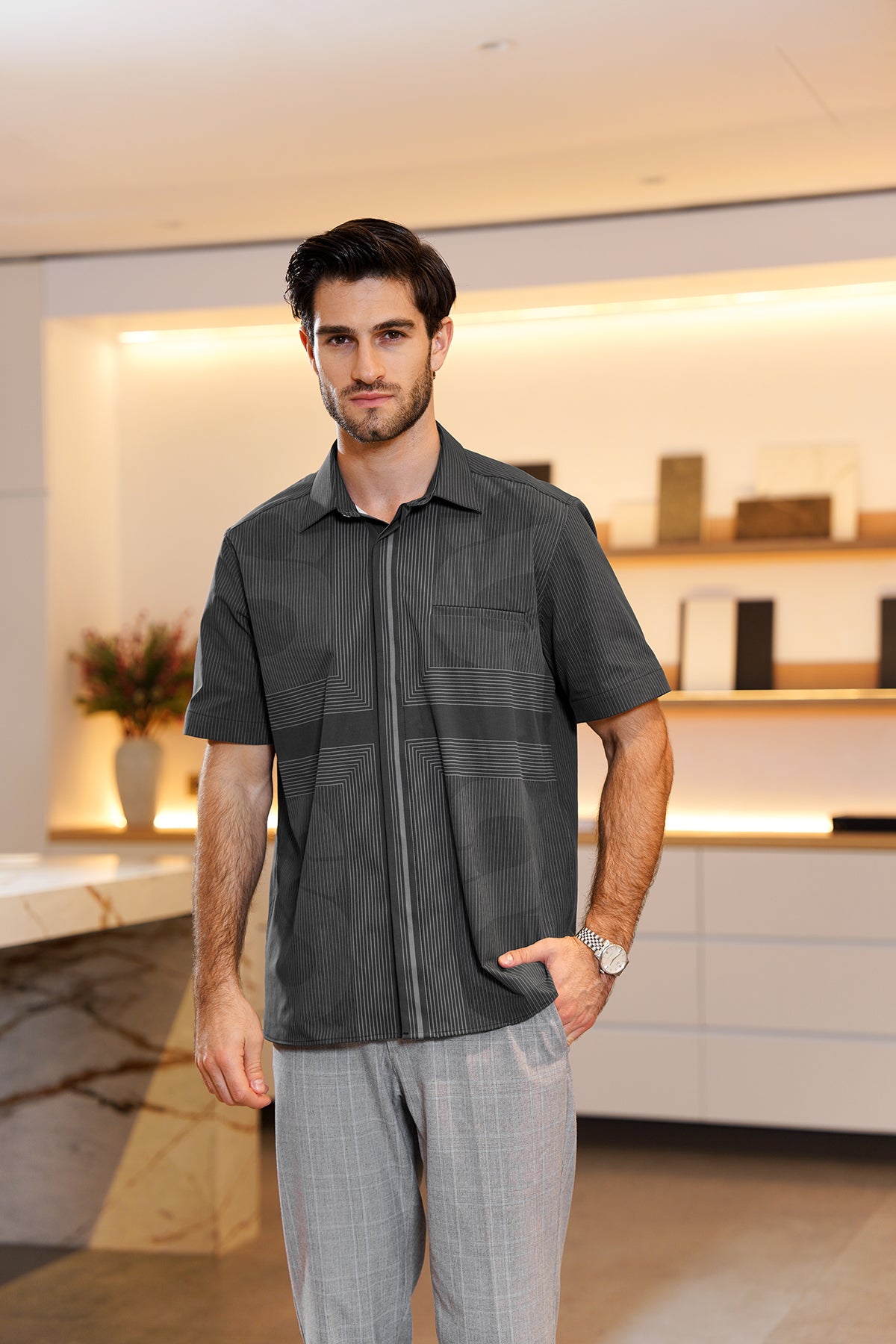 Panelli Erkek Gömlek - Siyah