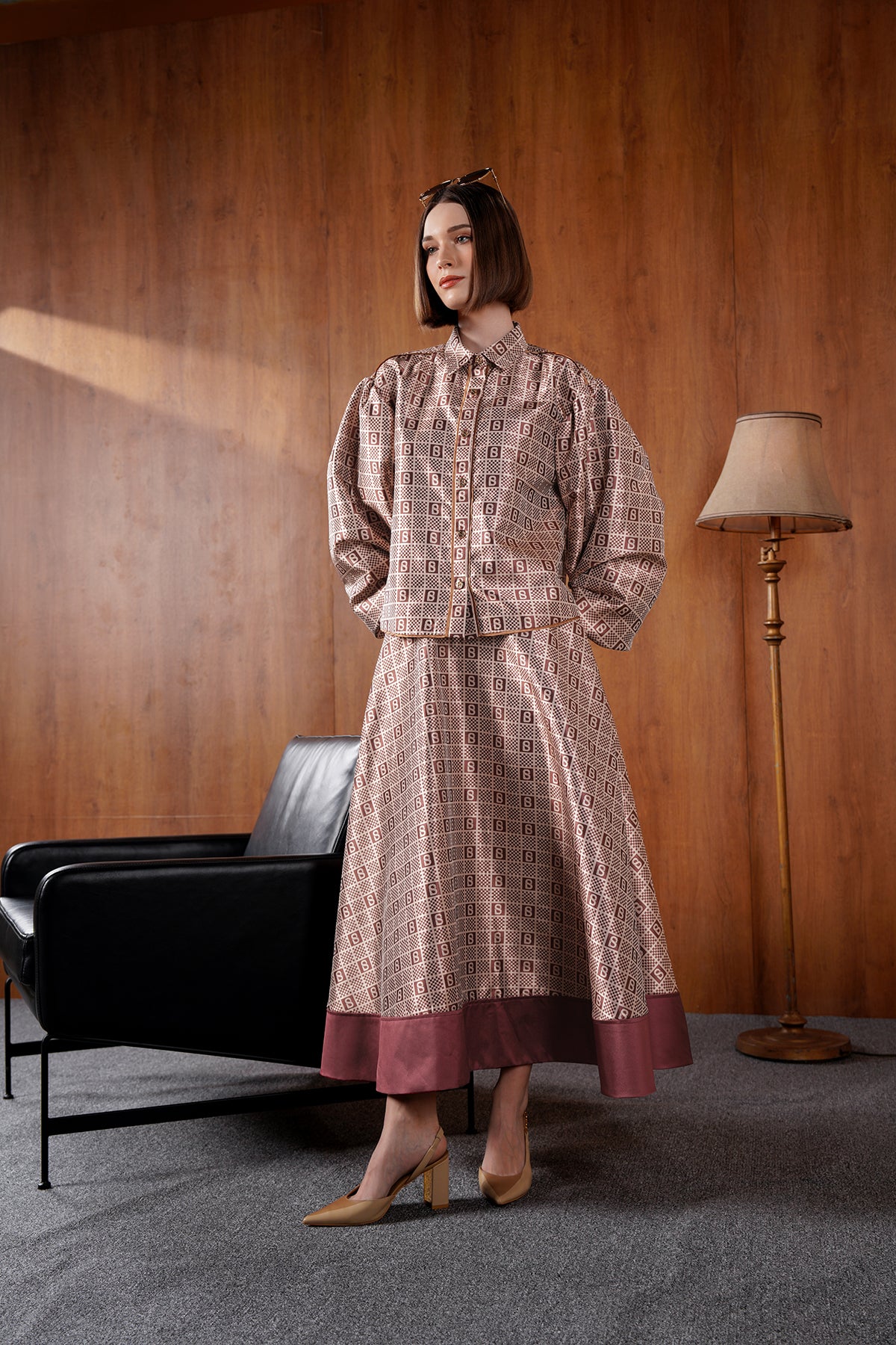 Plaid Jacquard Puff Shirt - Bronze