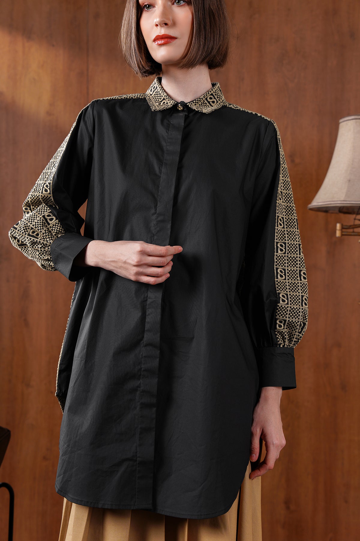 Monogram Ekose Gömlek - Siyah