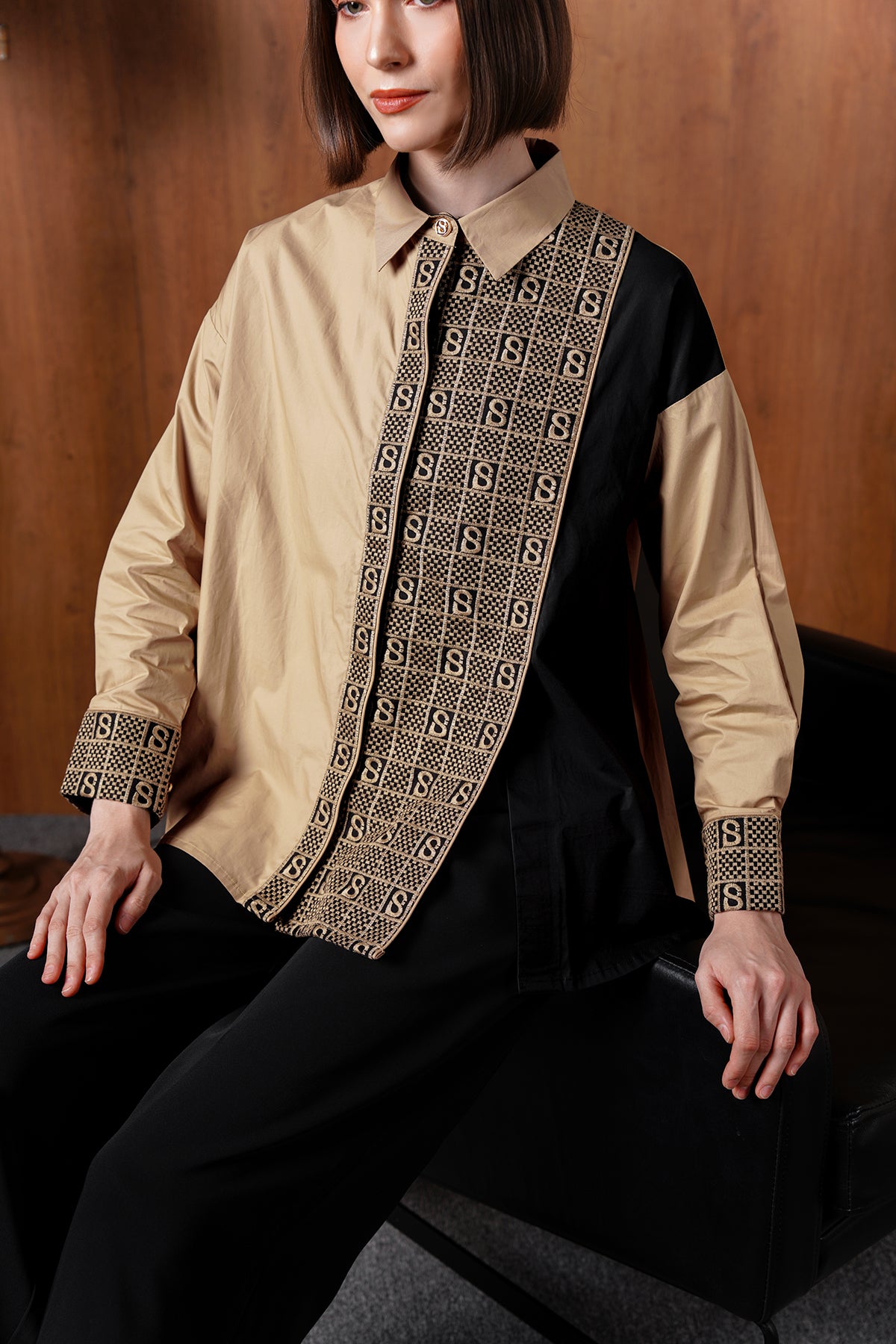 Monogram Plaid Mix Shirt - Beige