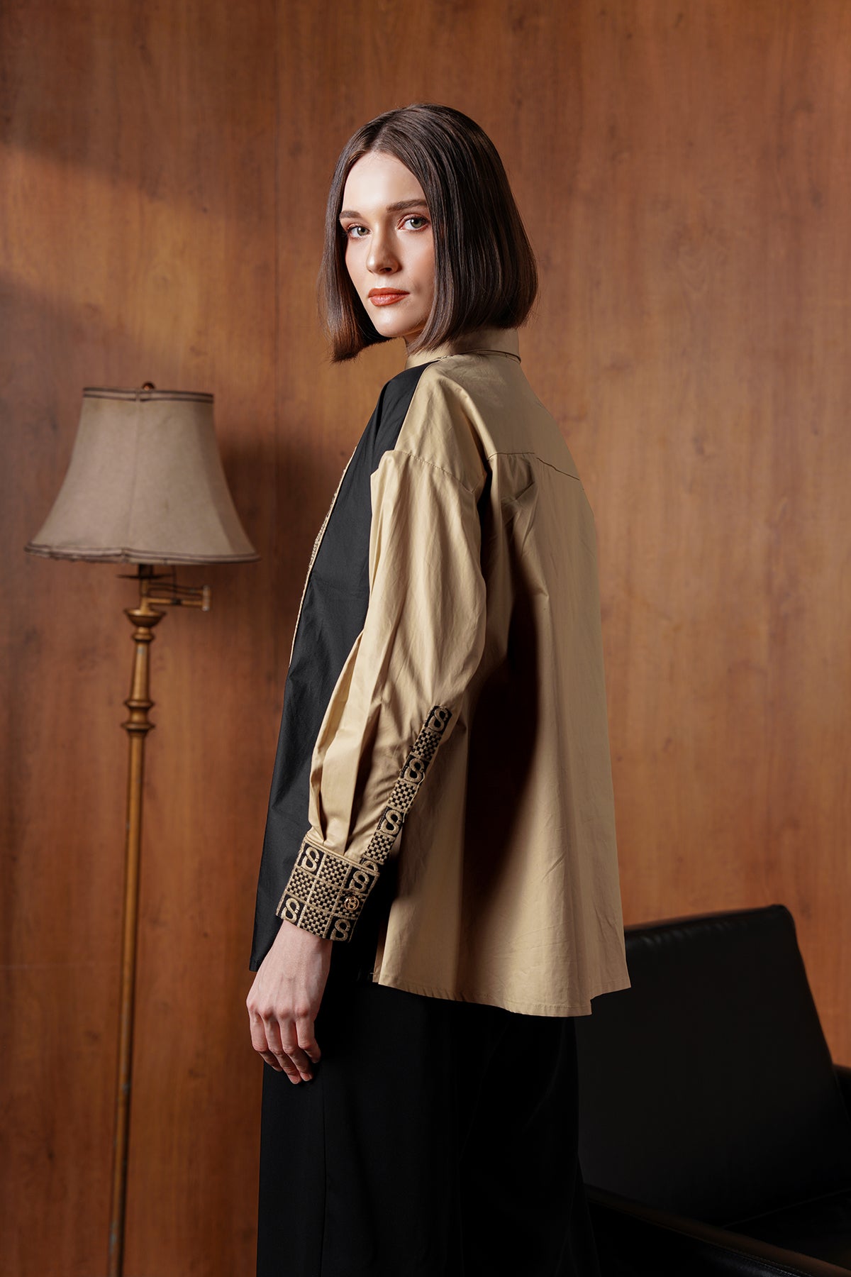 Monogram Plaid Mix Shirt - Beige