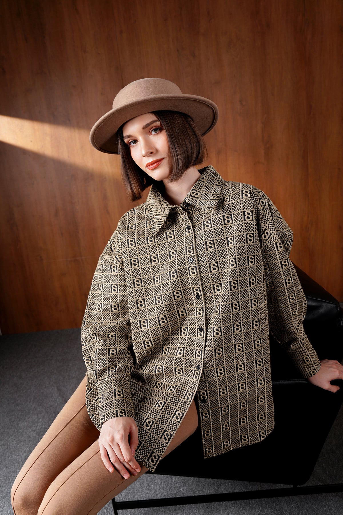 Monogram Plaid Oversized Shirt - Brown