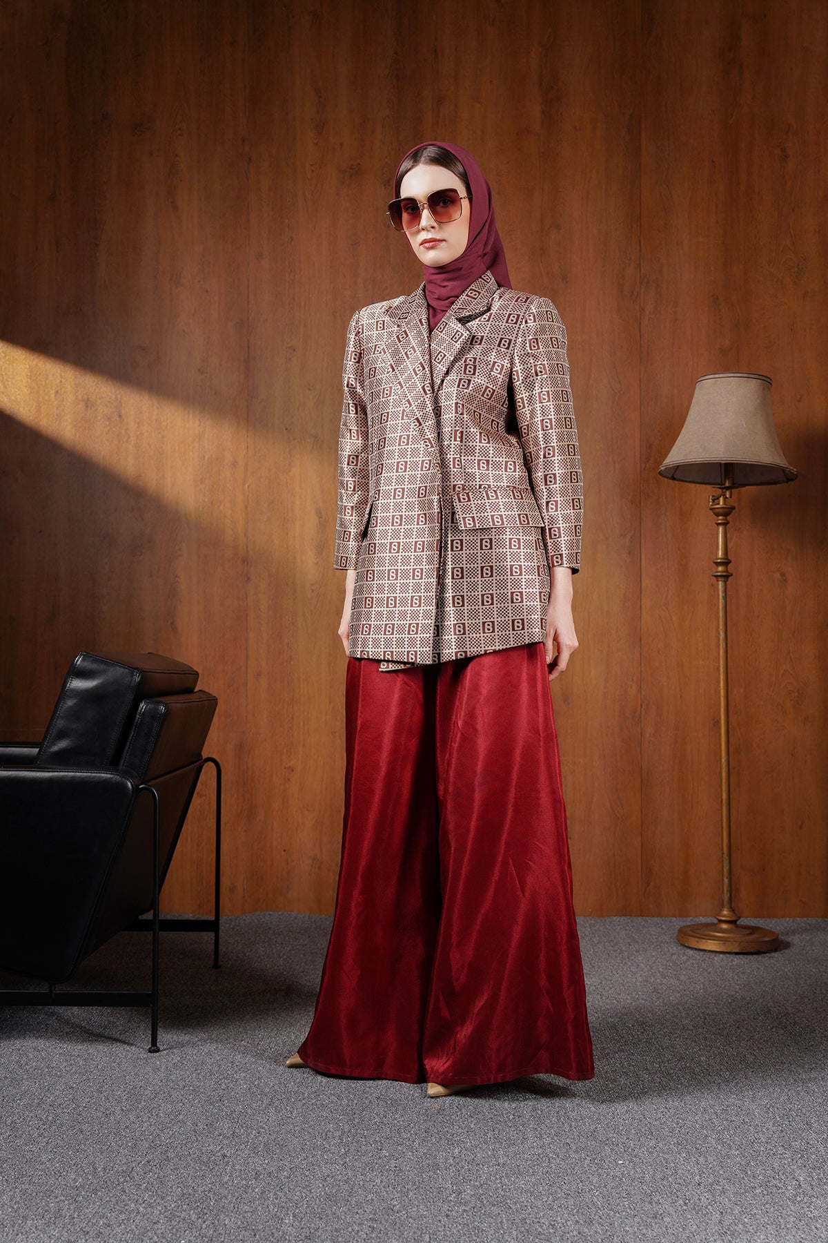 Plaid Jacquard Blazer - Bronze