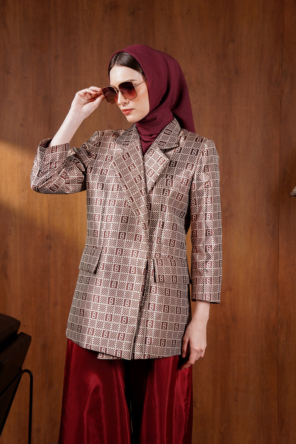 Plaid Jacquard Blazer - Bronze
