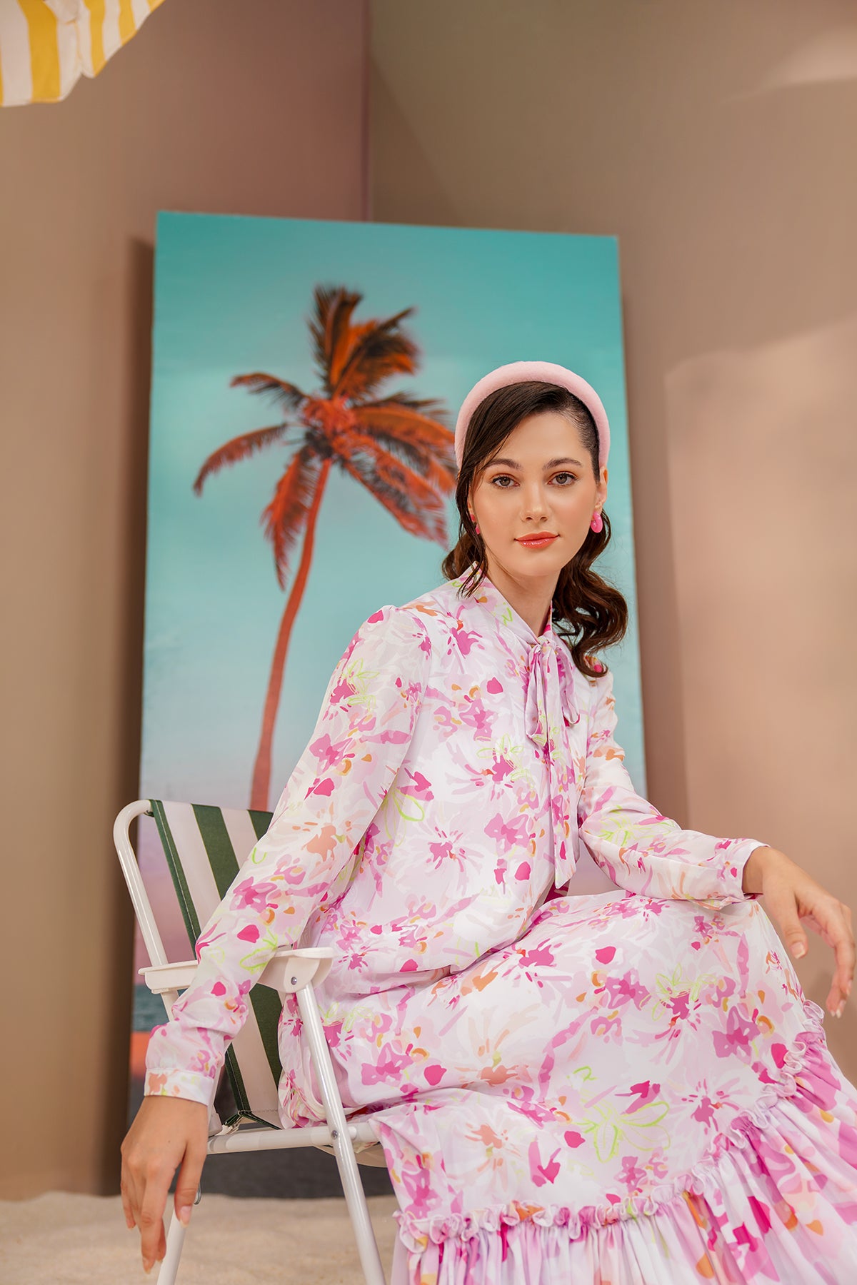 Buttonscarves X Jovian Paradiso Poppy Uzun Elbise Pembe Beyaz