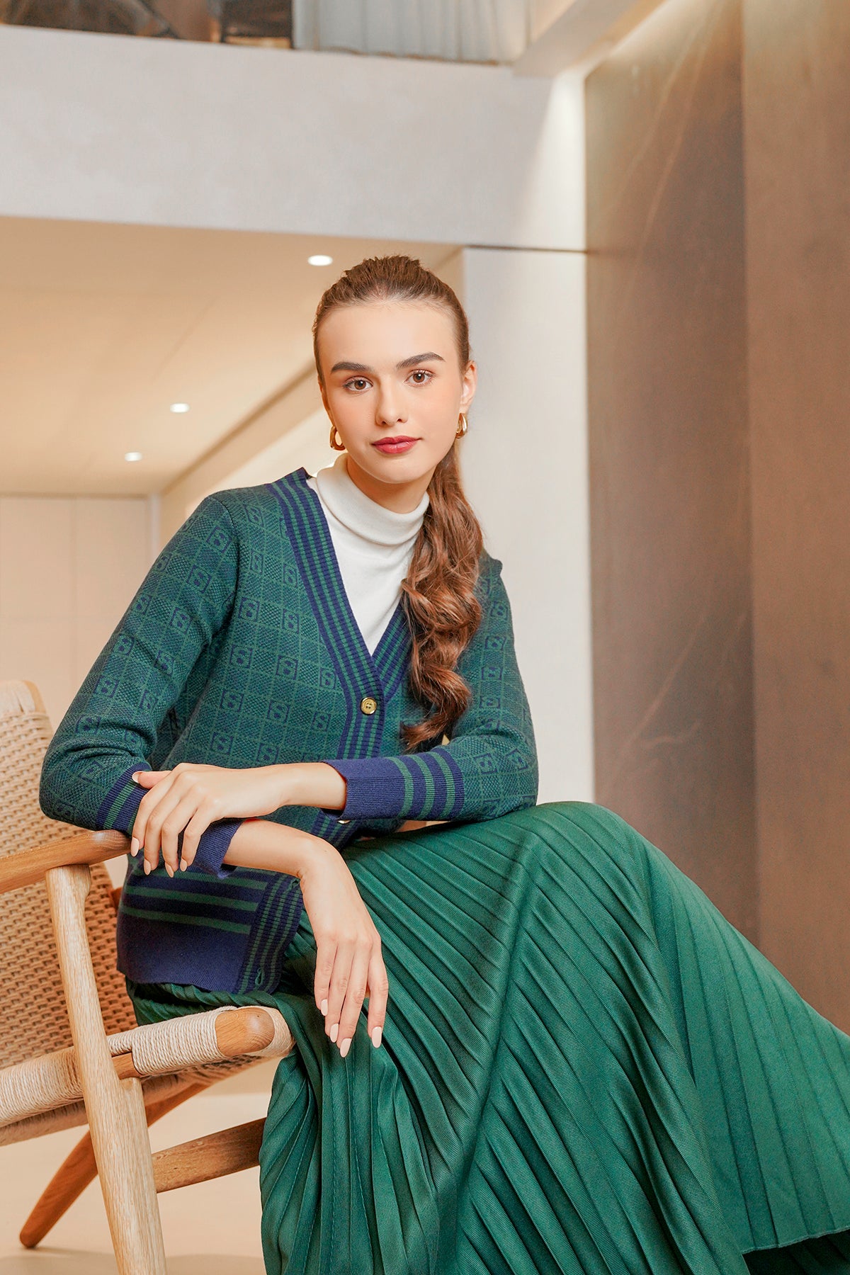 Plaid Crop Cardigan - Garden