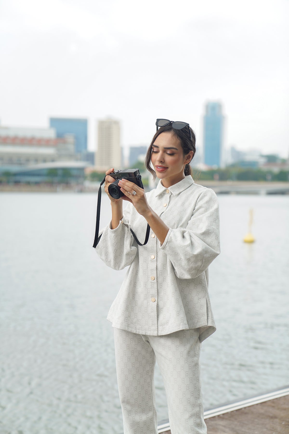 Monogram Detailed Shirt Denim - Beige