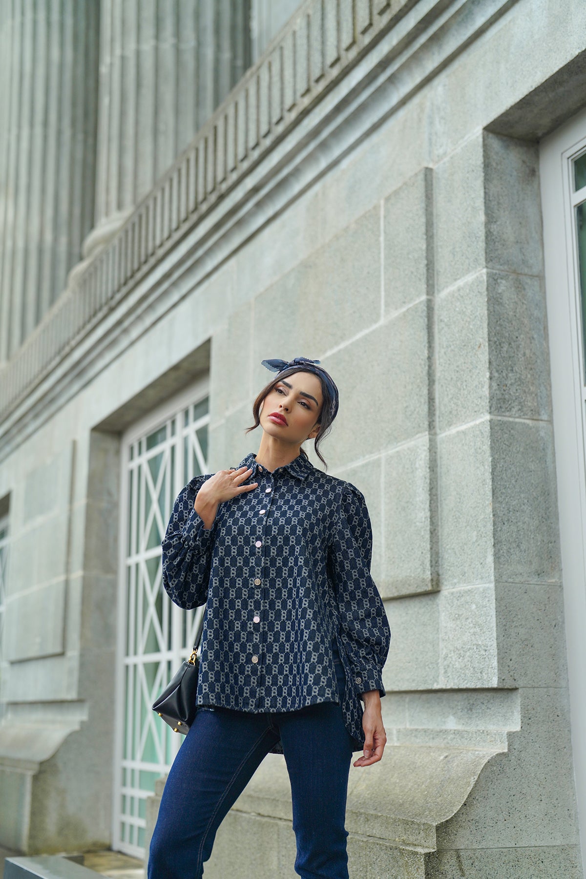 Monogram Puff Sleeve Denim - Blue