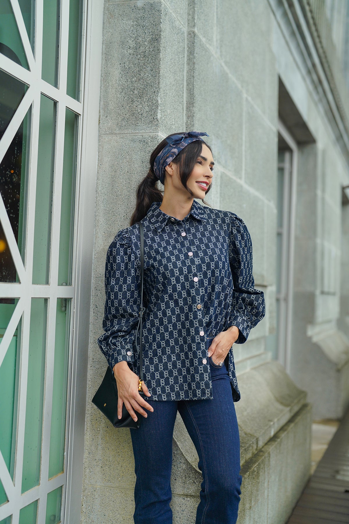 Monogram Puff Sleeve Denim - Blue