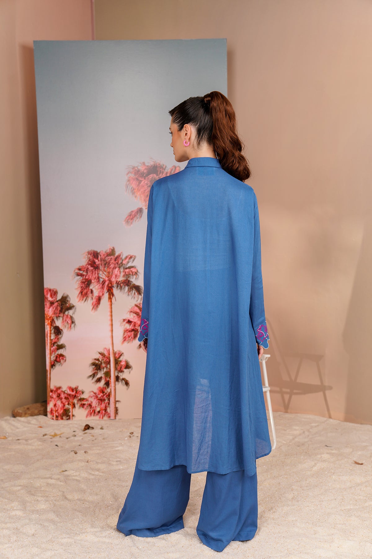 Buttonscarves X Jovian Paradiso Paloma Long Shirt In Royal Blue