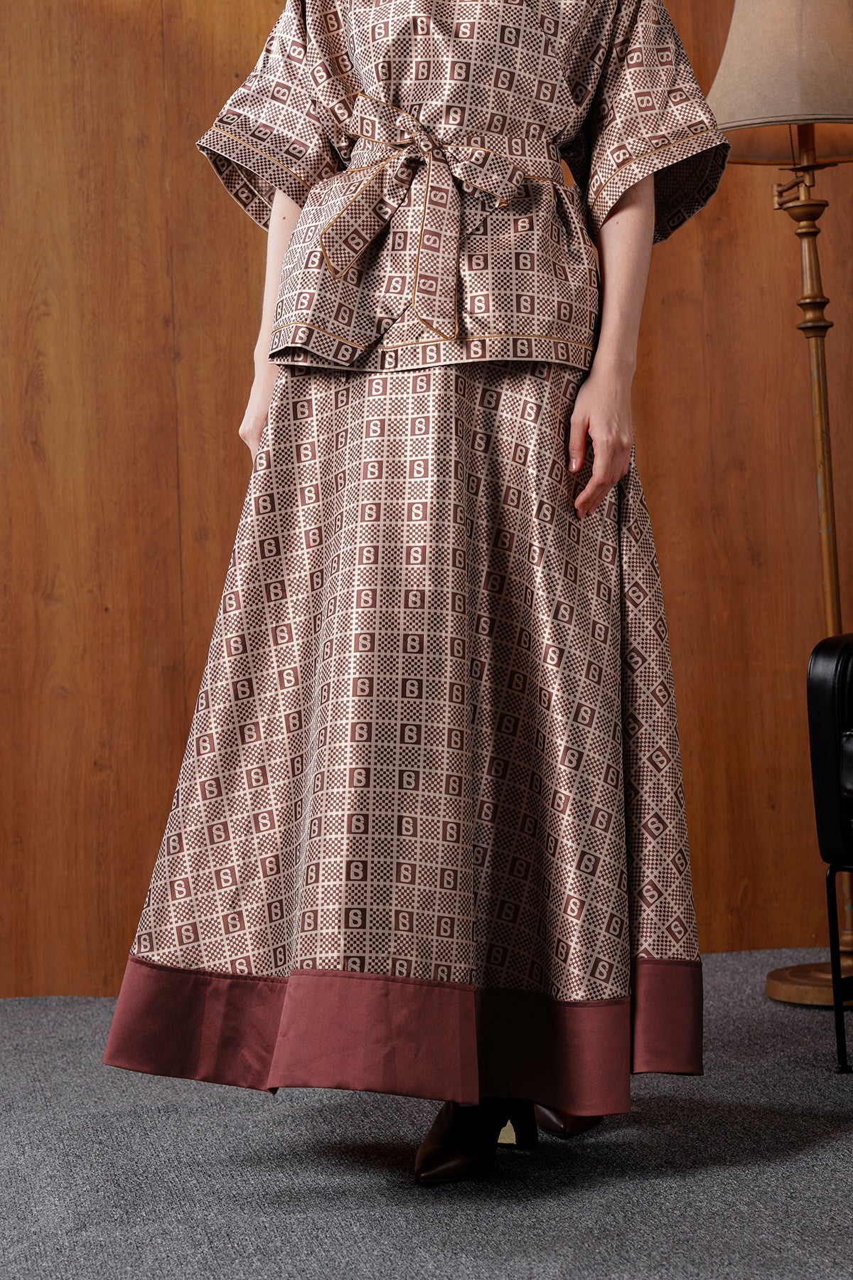 Ekose Jakarlı Etek - Bronz