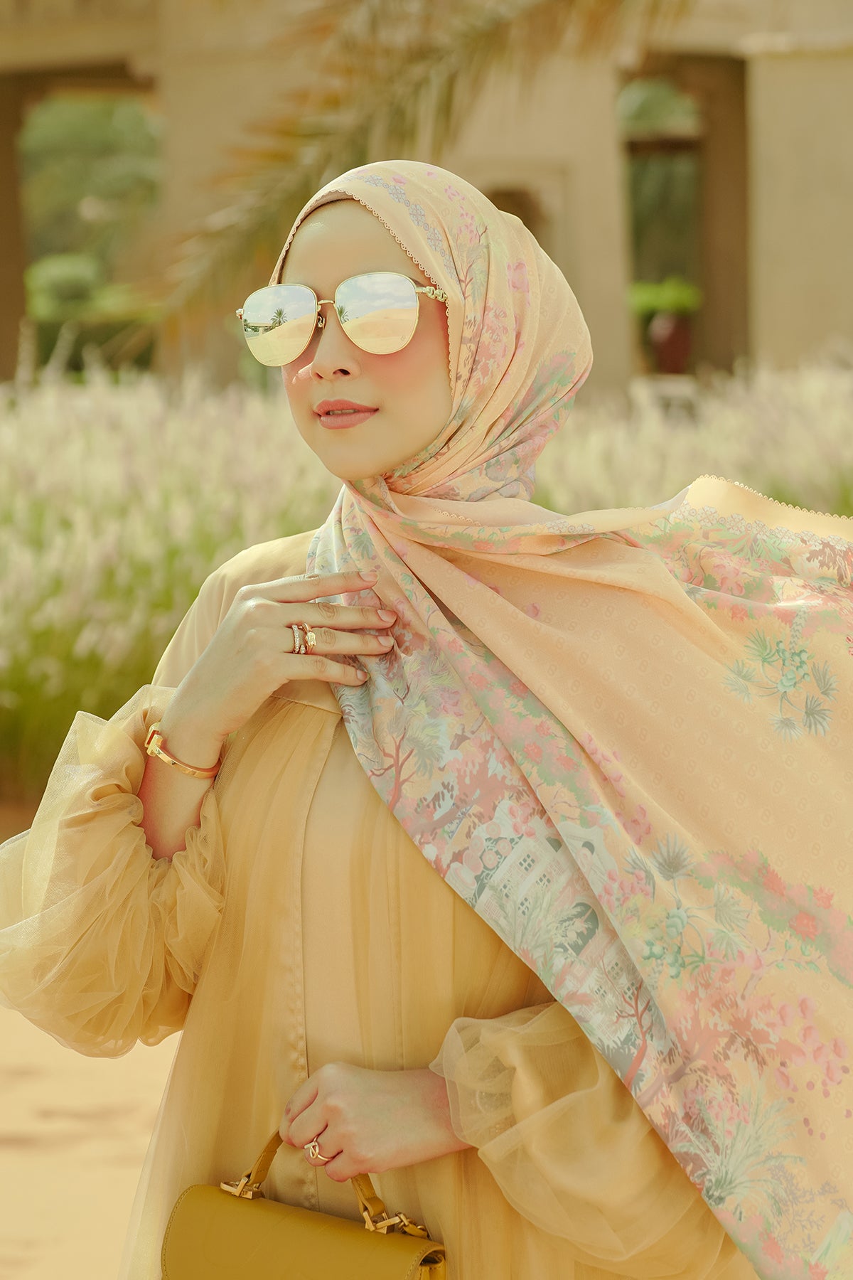 Al Qasr Satin Shawl - Amber