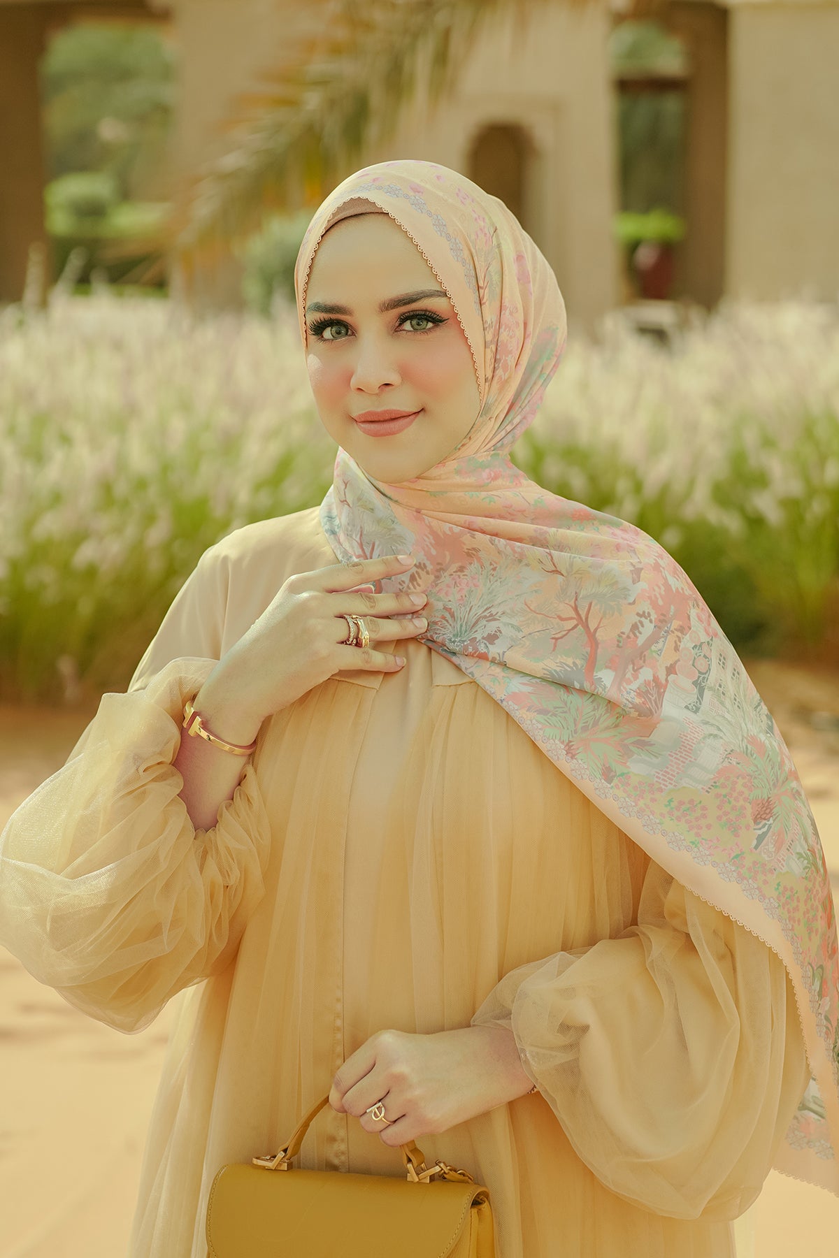 Al Qasr Satin Shawl - Amber