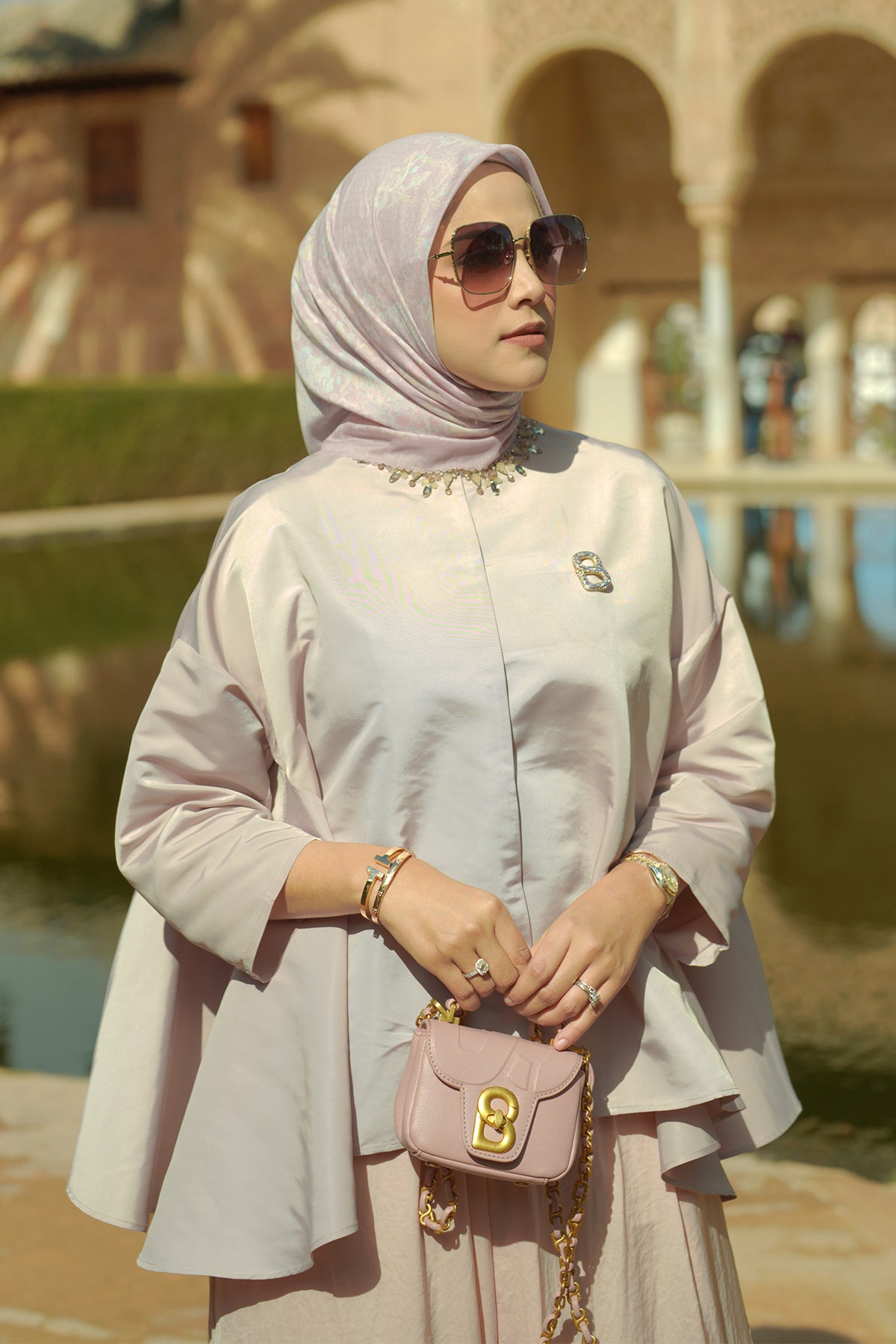 The Granada Pleated Shawl - Pink Mist