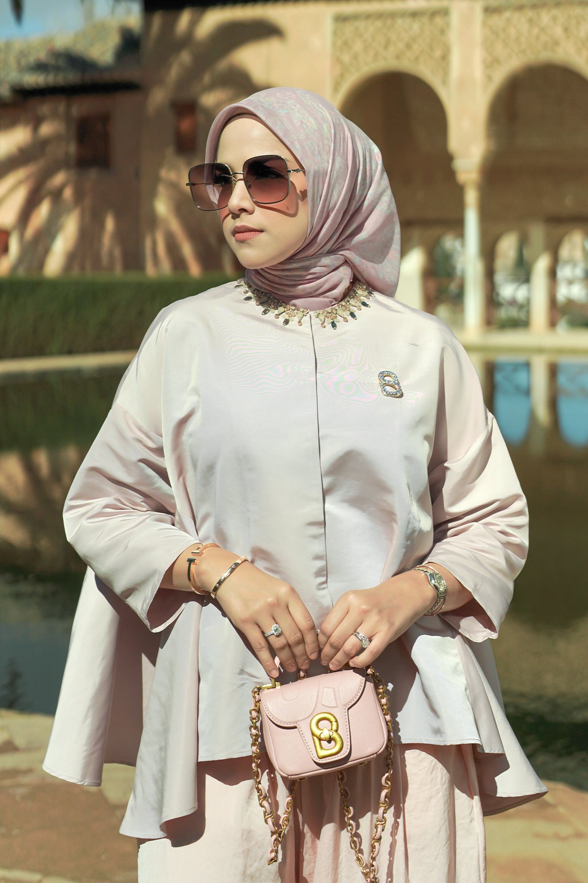 The Granada Pleated Shawl - Pink Mist