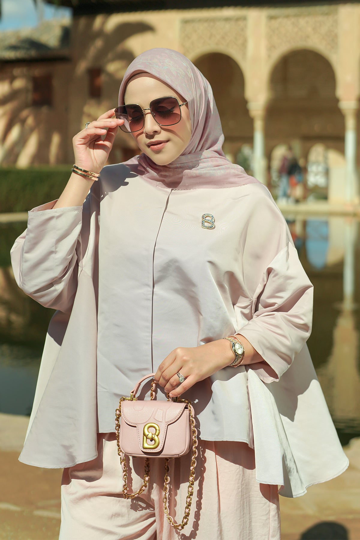 The Granada Pleated Shawl - Pink Mist