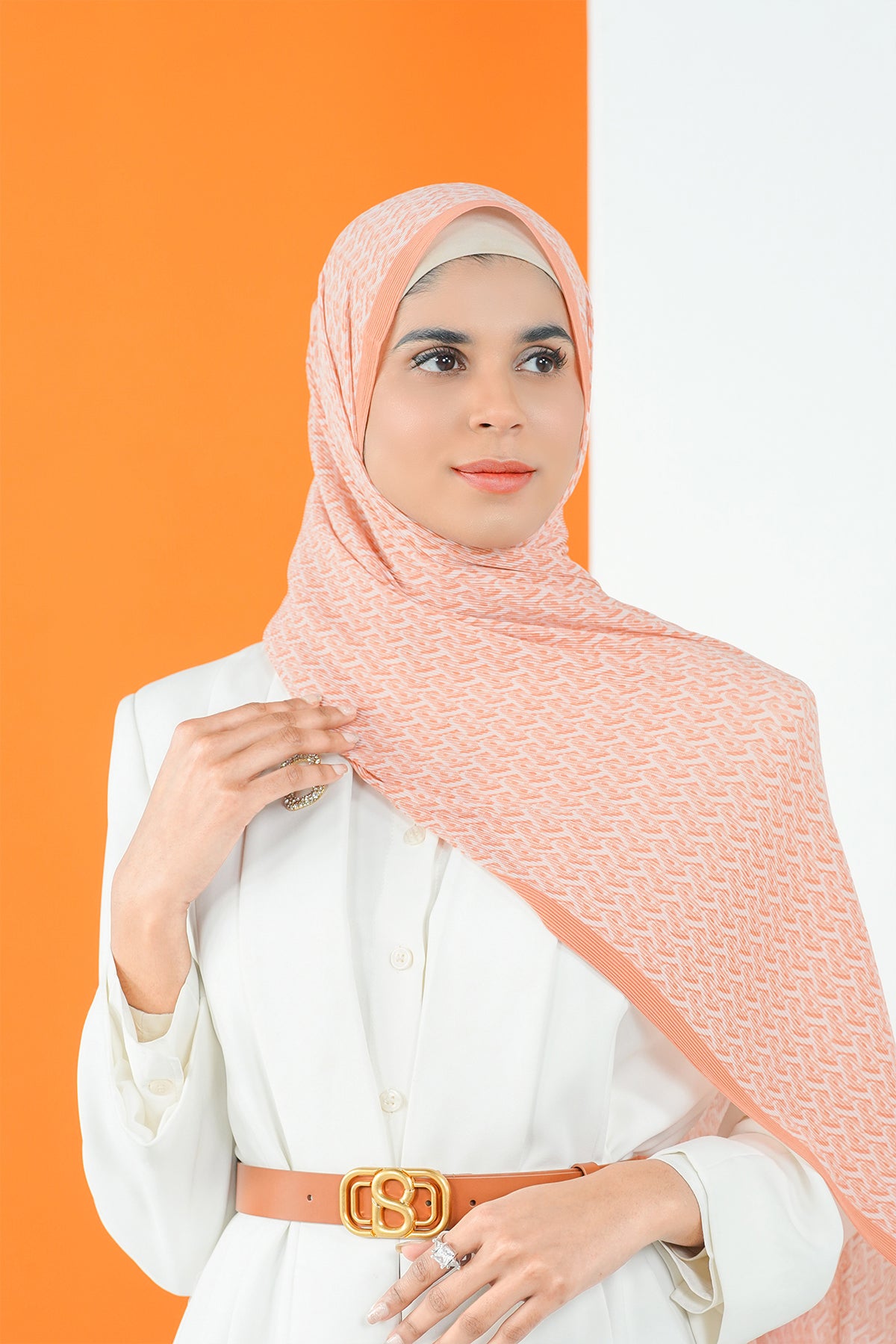 Bimu Pleated Shawl - Coral