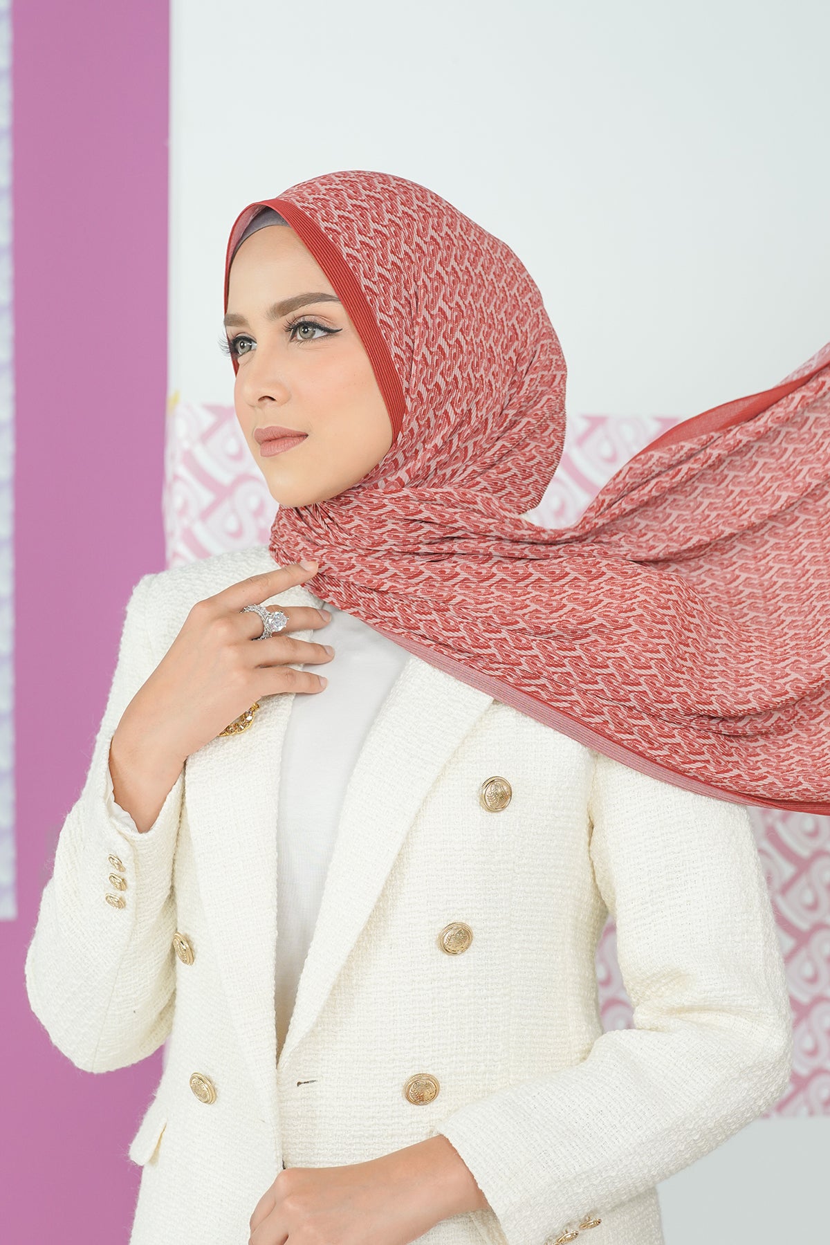 Bimu Pleated Shawl - Tomato