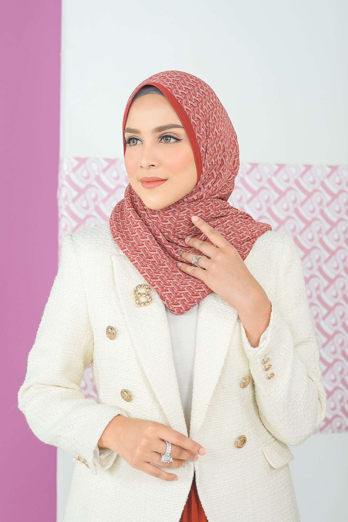 Bimu Pleated Shawl - Tomato