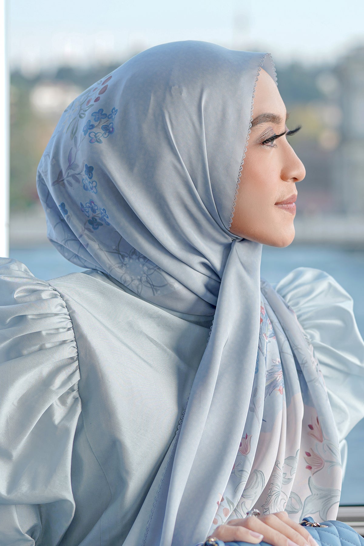 The Topkapi Satin Shawl - Powder Blue