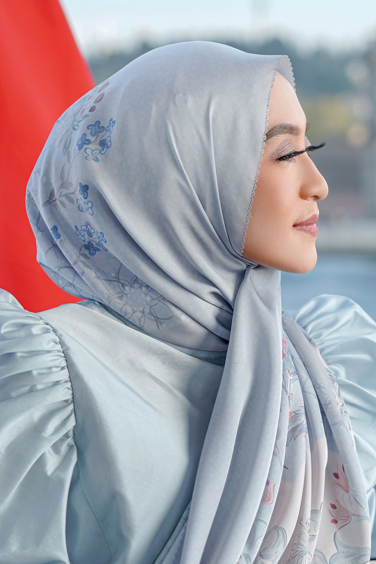 The Topkapi Satin Shawl - Powder Blue