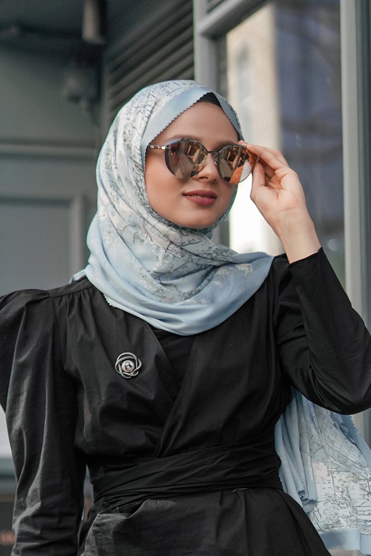 The British Series Satin Shawl - Sky