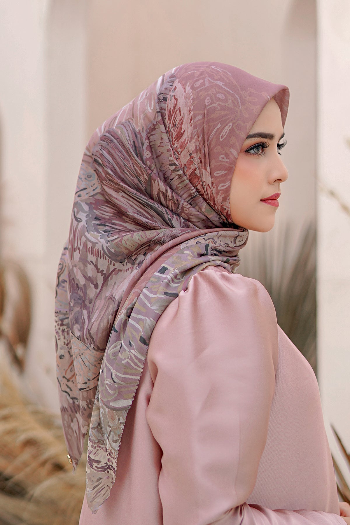 The Farsha Voal Square - Old Rose