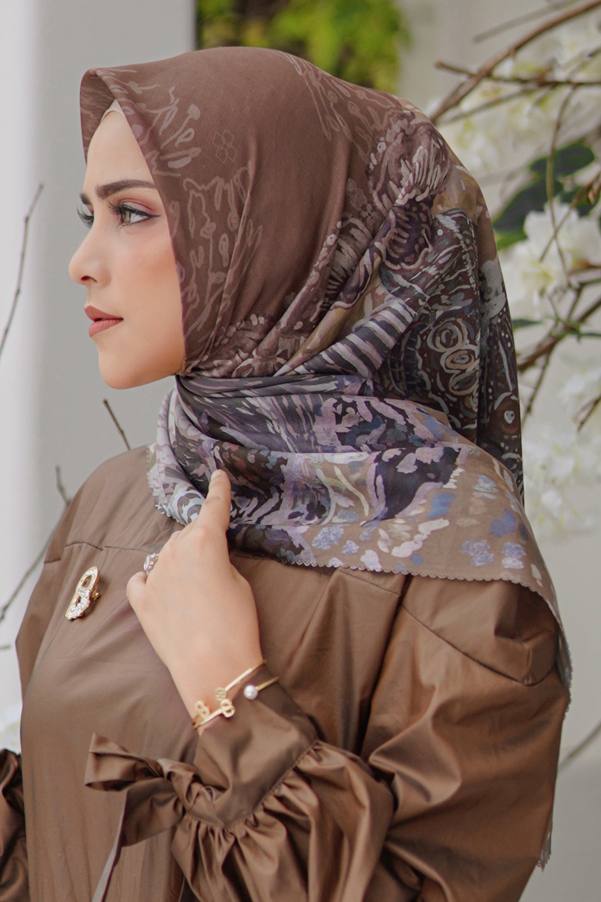 Farsha Voal Kare - Rustik Kahverengi