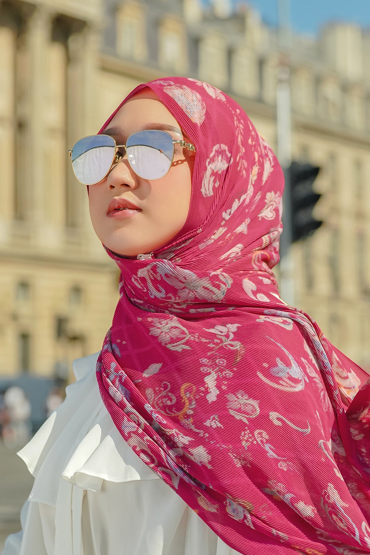 İmzalı Katlı Şal - Framboise