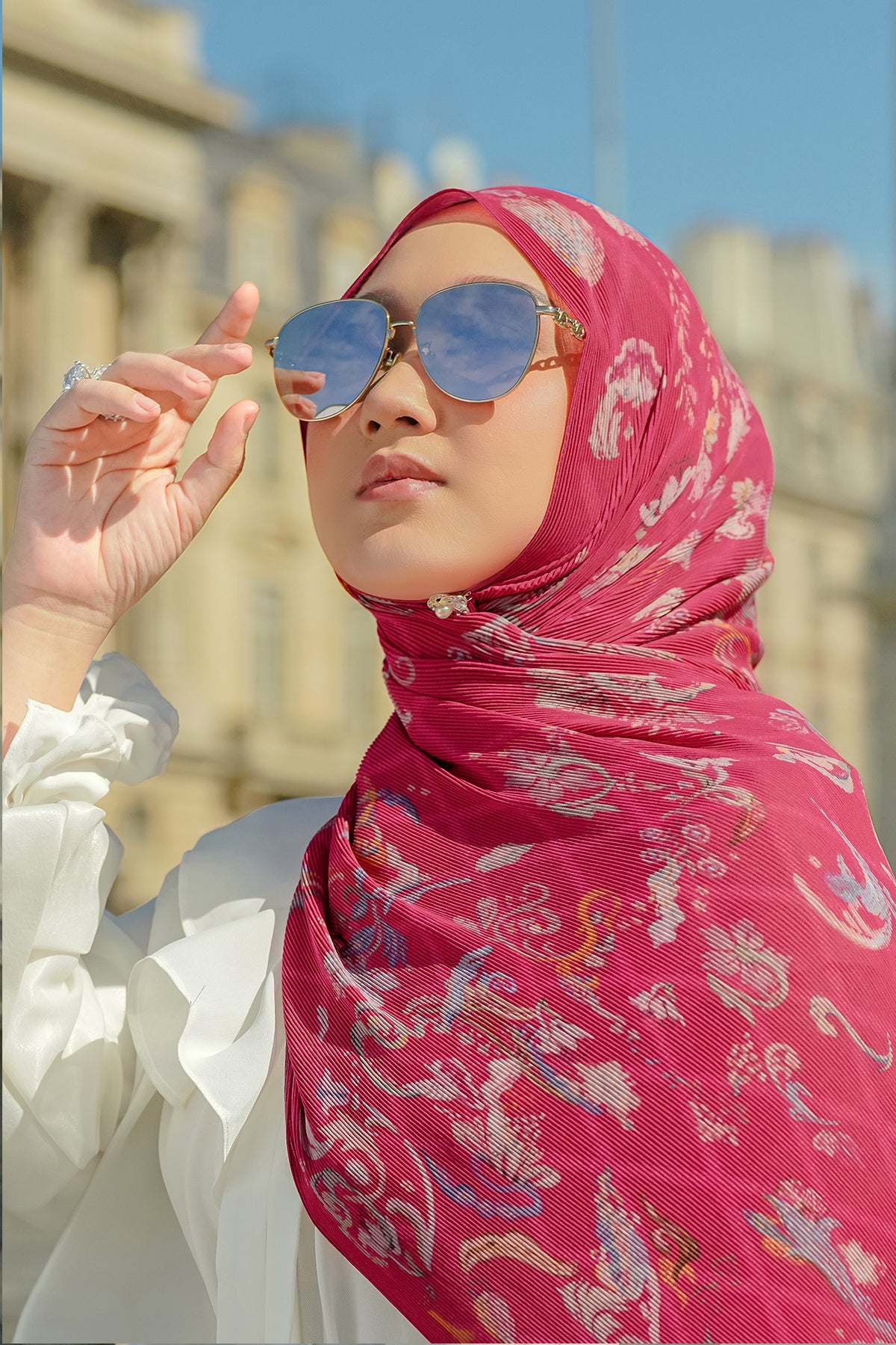 İmzalı Katlı Şal - Framboise