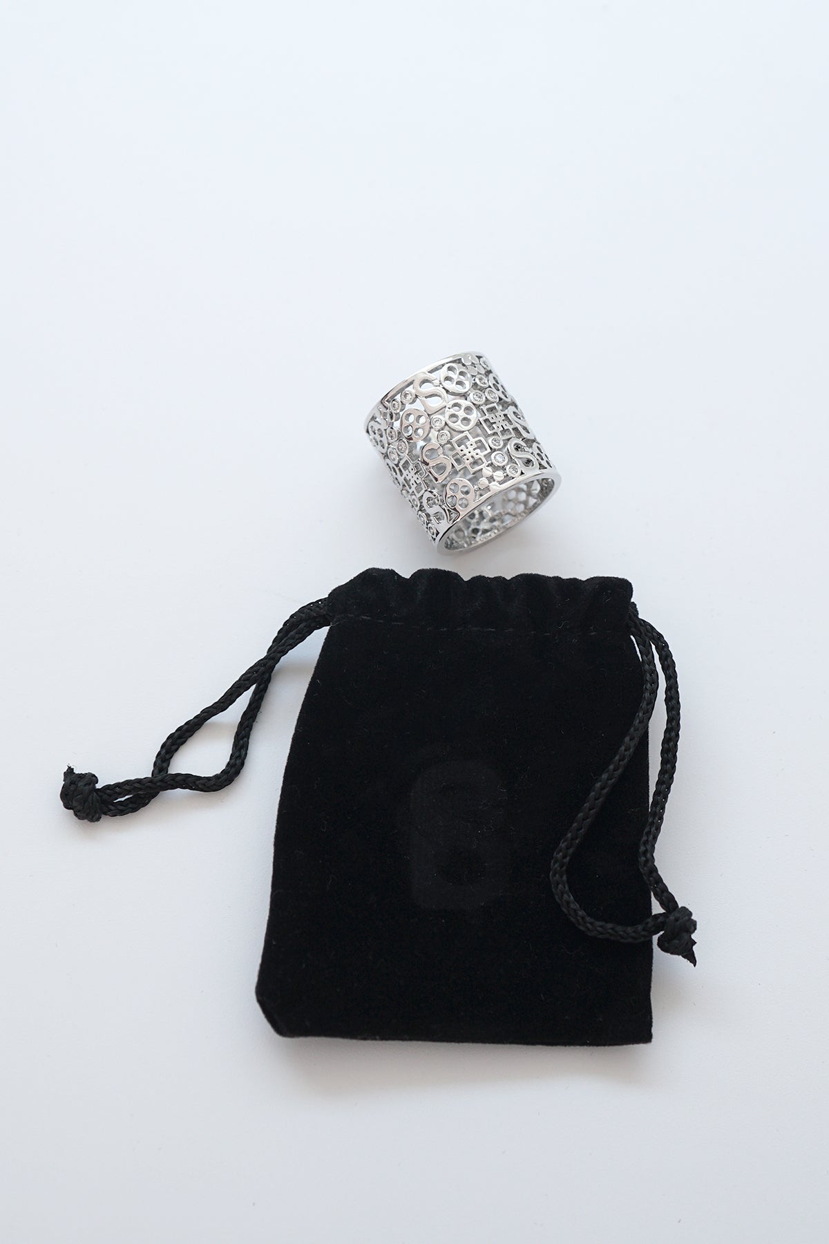 Monogram Carved Ring Brooch - Silver