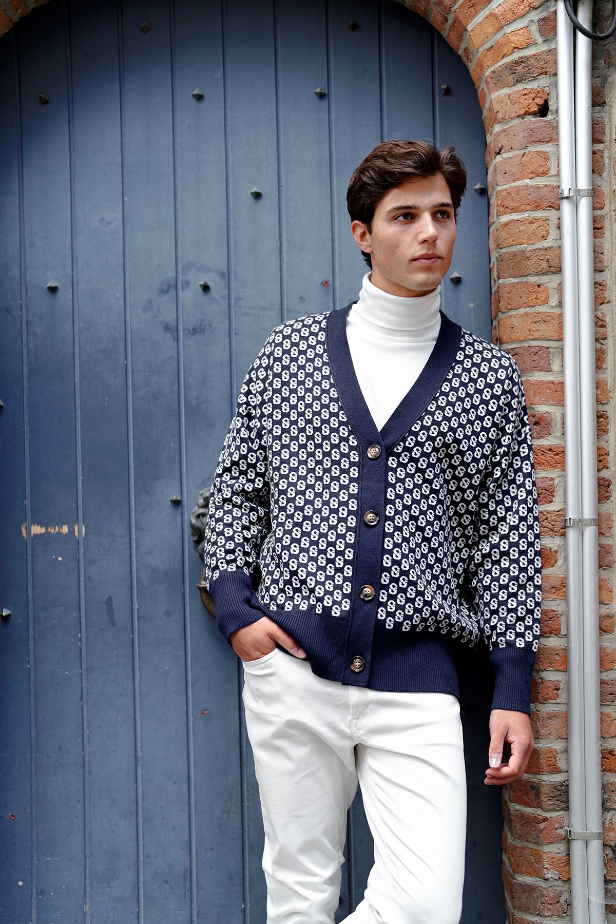 İmza Monogram Kardigan - Mavi Derinlik