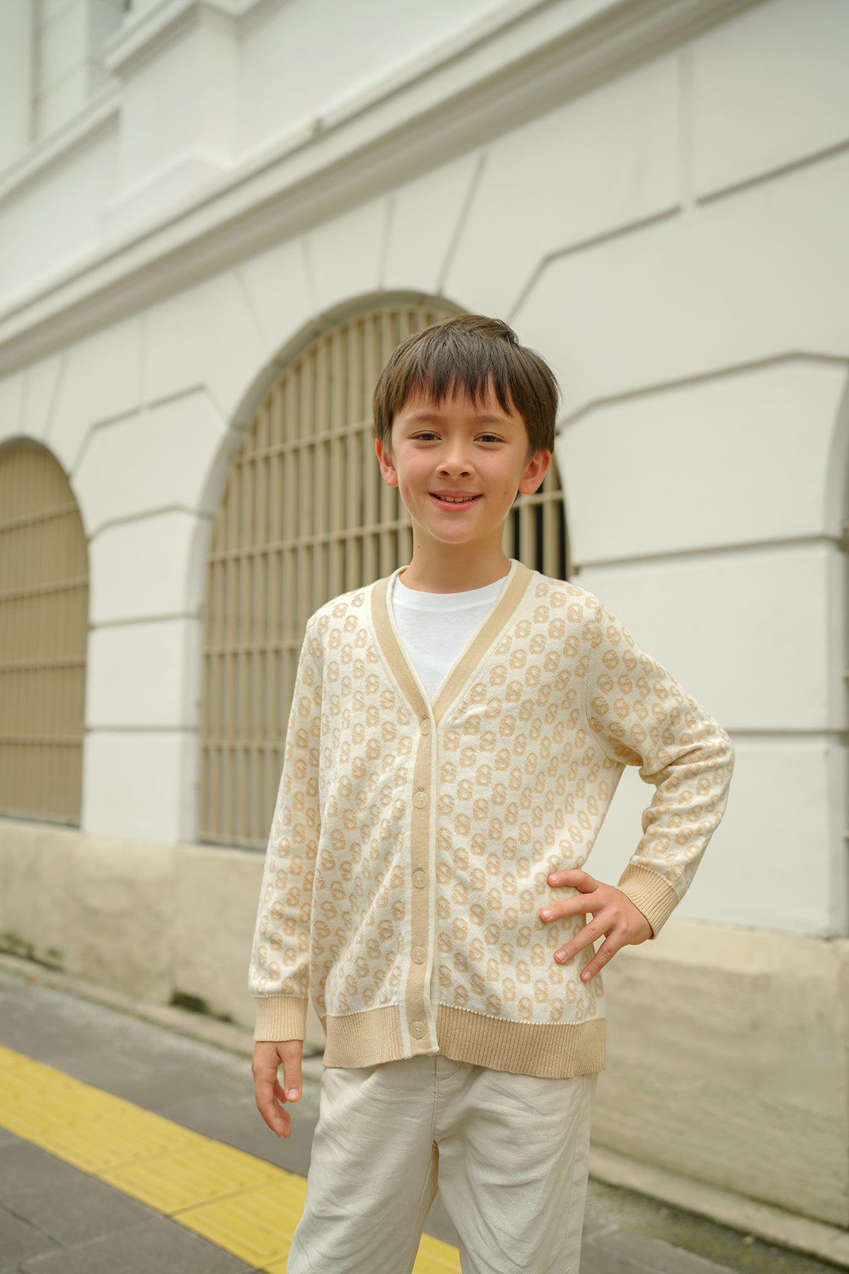 Everyday Kids Monogram Cardigan - Bisque