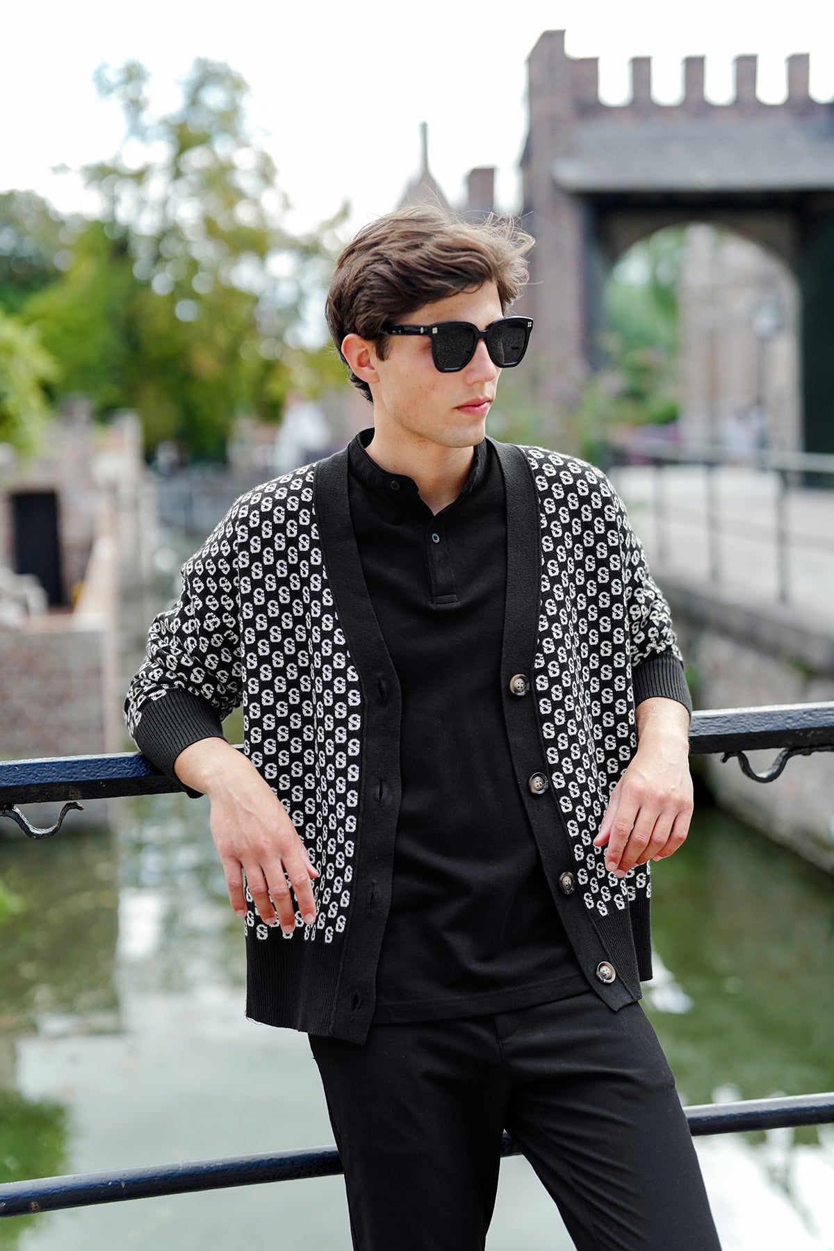 İmza Monogram Kardigan - Siyah Oniks