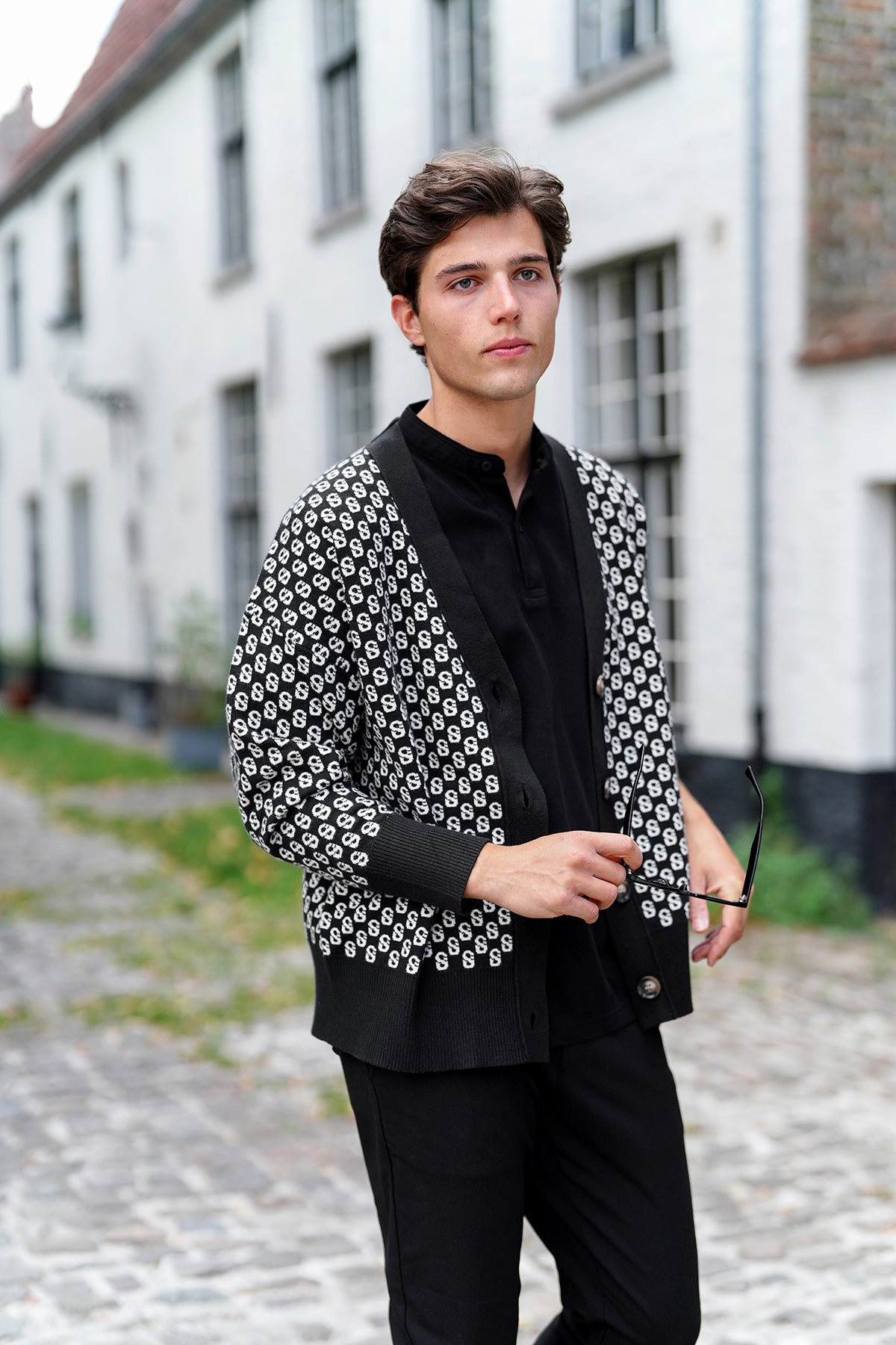 İmza Monogram Kardigan - Siyah Oniks