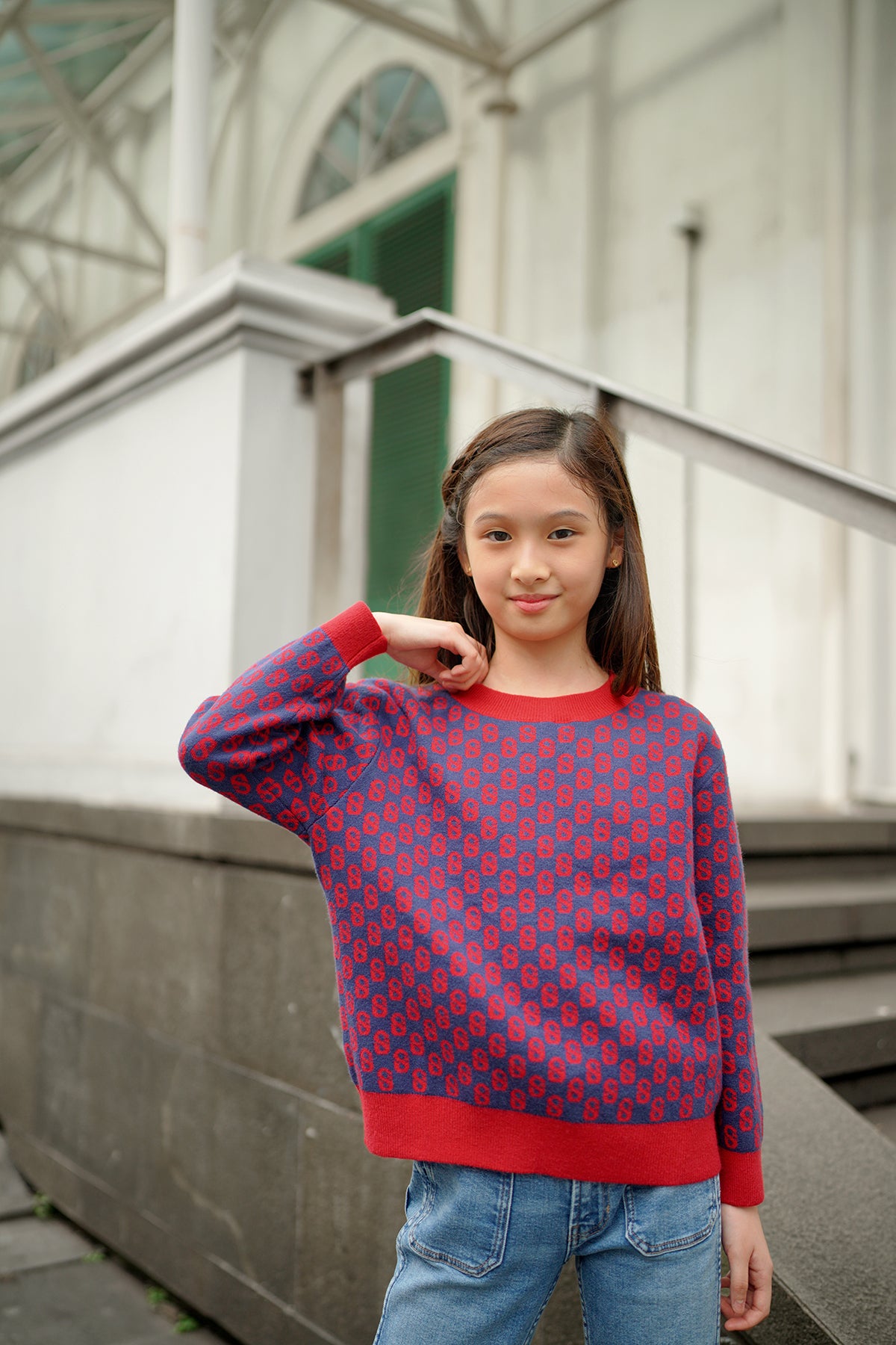 Çocuk İmzalı Monogram Kazak - Karmin