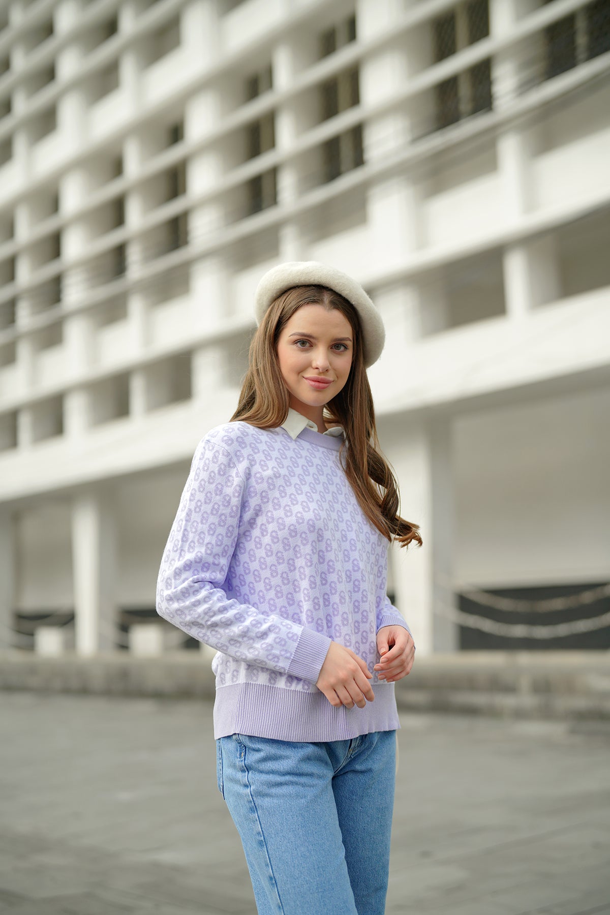 Everyday Monogram Sweater - Purple Heart